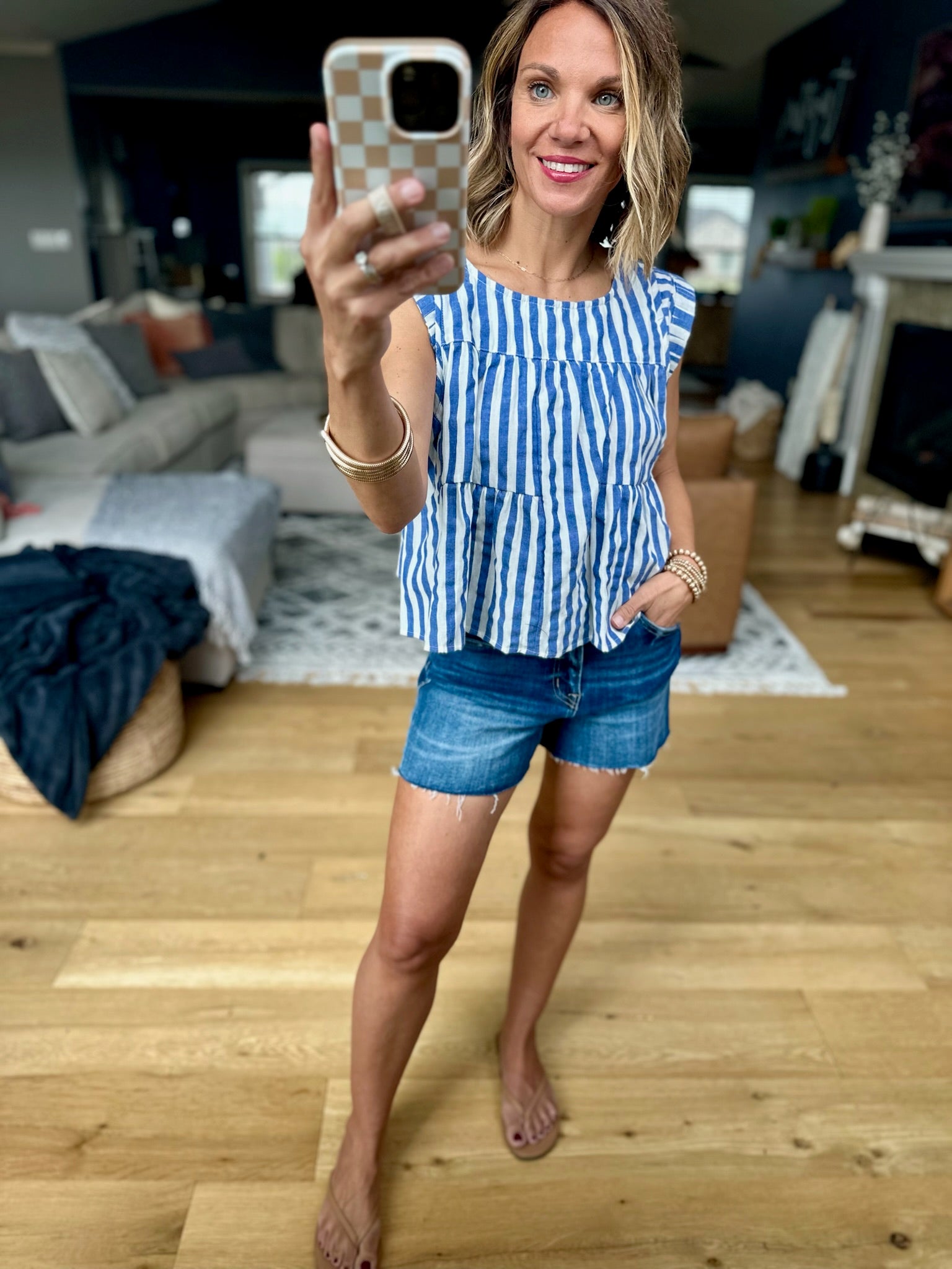 Free To Dream Striped Tiered Top - Blue-By Together-Anna Kaytes Boutique, Women's Fashion Boutique in Grinnell, Iowa
