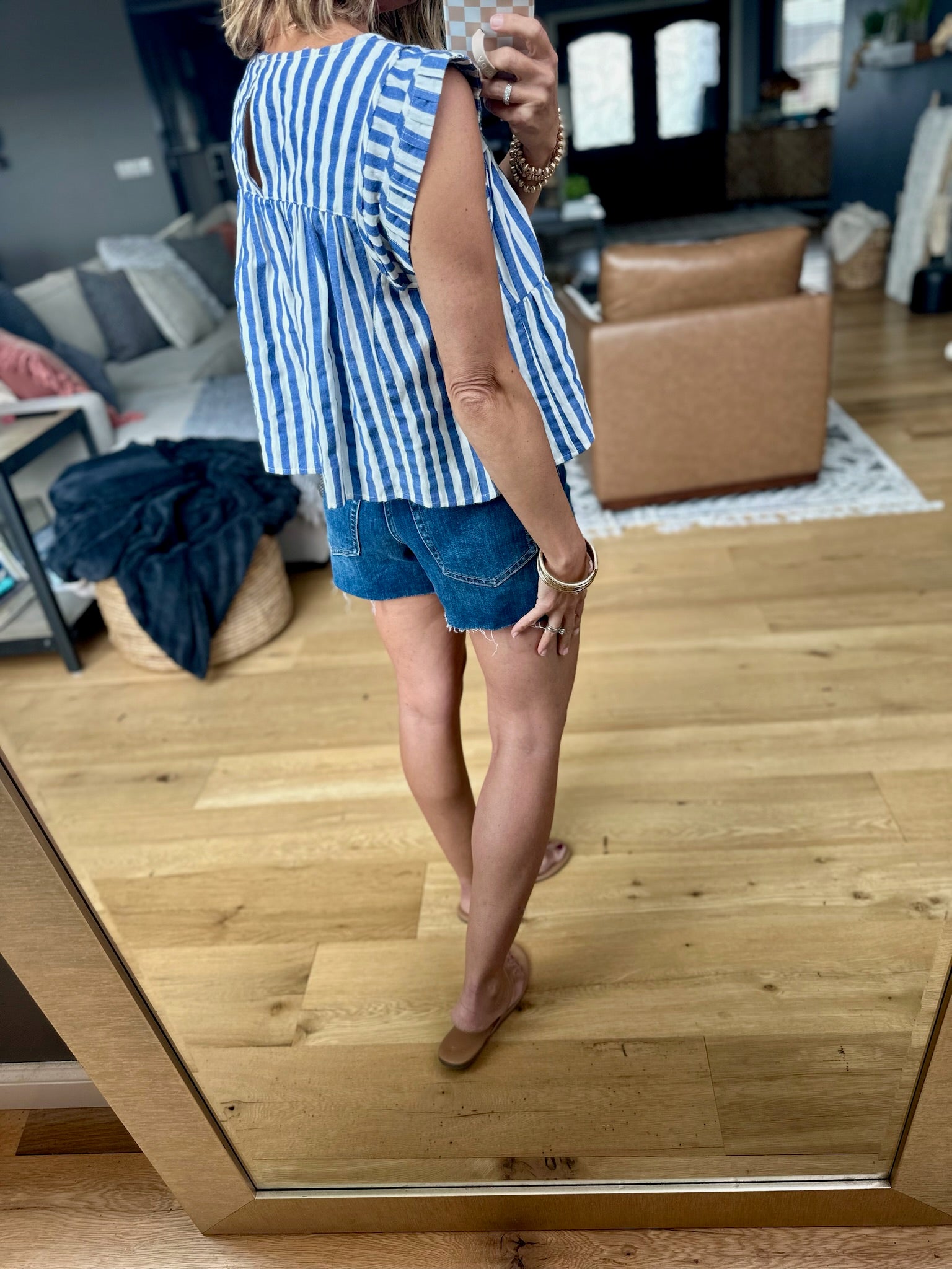 Free To Dream Striped Tiered Top - Blue-top-By Together-Anna Kaytes Boutique, Women's Fashion Boutique in Grinnell, Iowa