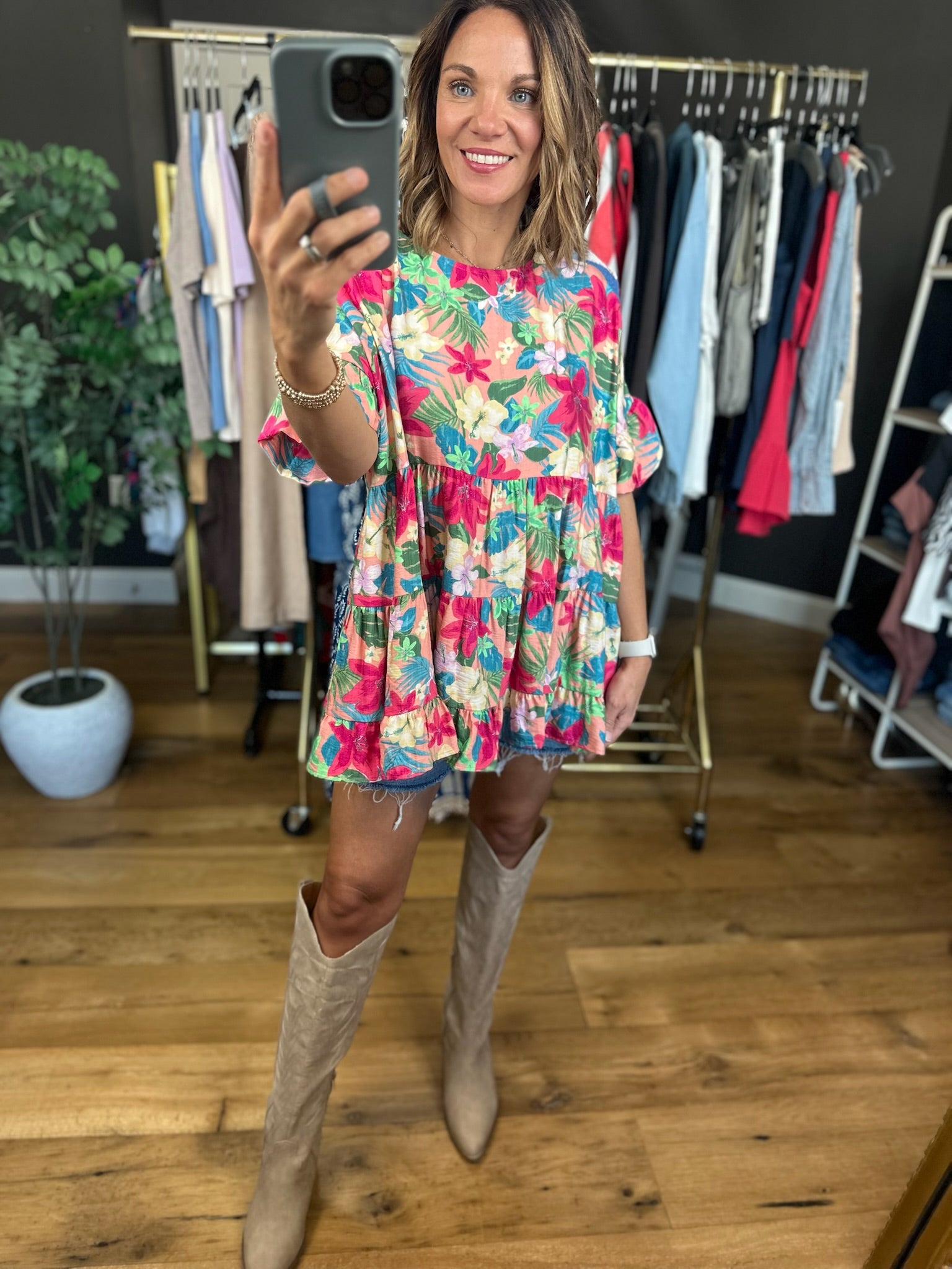 Facing The Sun Tiered Floral Top-Short Sleeves-Easel-Anna Kaytes Boutique, Women's Fashion Boutique in Grinnell, Iowa