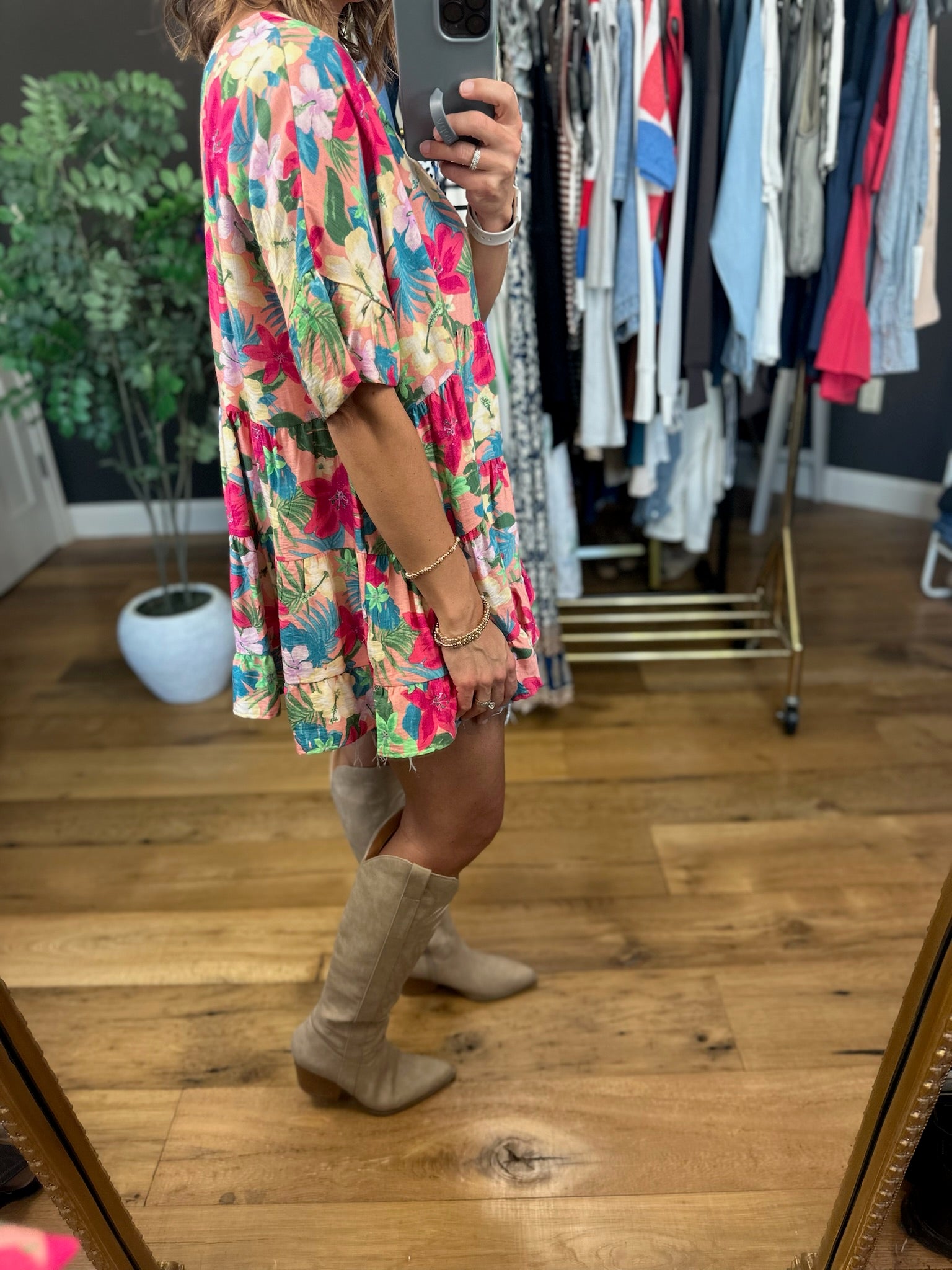 Facing The Sun Tiered Floral Top-Short Sleeves-Easel-Anna Kaytes Boutique, Women's Fashion Boutique in Grinnell, Iowa