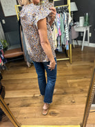 What Matters Floral Flutter Sleeve Top - Indigo-Skies Are Blue-Anna Kaytes Boutique, Women's Fashion Boutique in Grinnell, Iowa