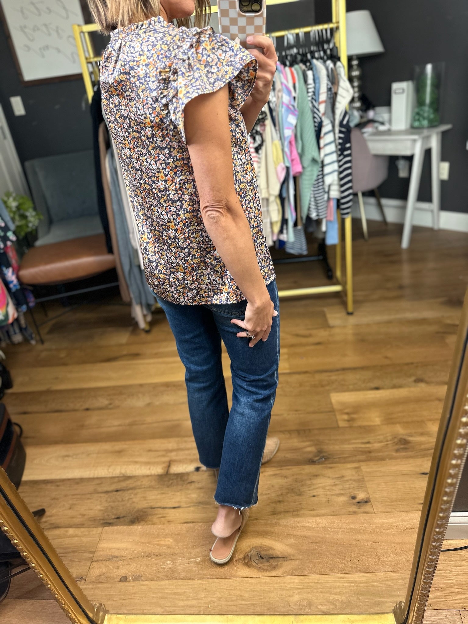 What Matters Floral Flutter Sleeve Top - Indigo-Skies Are Blue-Anna Kaytes Boutique, Women's Fashion Boutique in Grinnell, Iowa