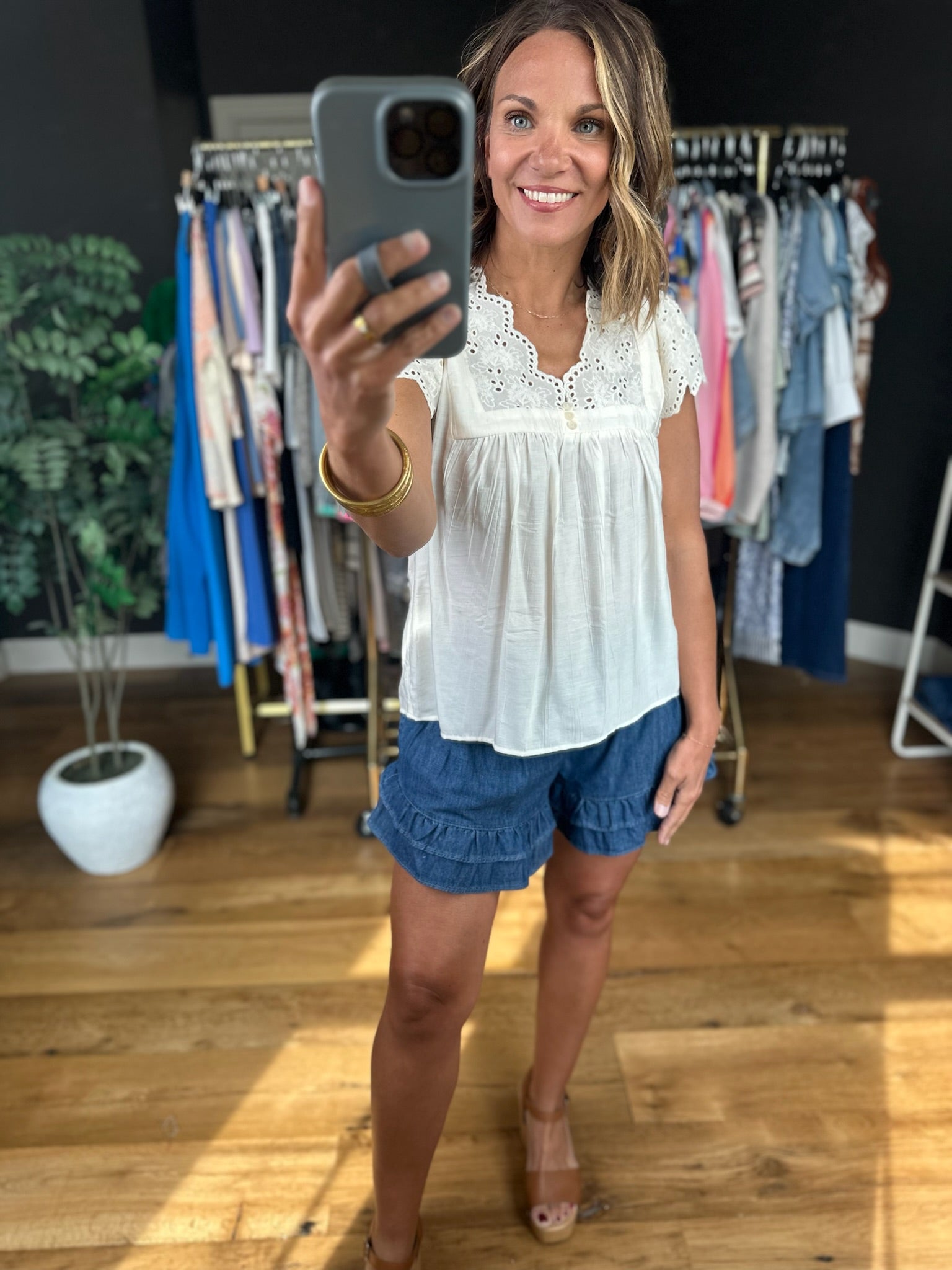 Sweeter Times Eyelet-Detail Top-Short Sleeves-Doe & Rae-Anna Kaytes Boutique, Women's Fashion Boutique in Grinnell, Iowa