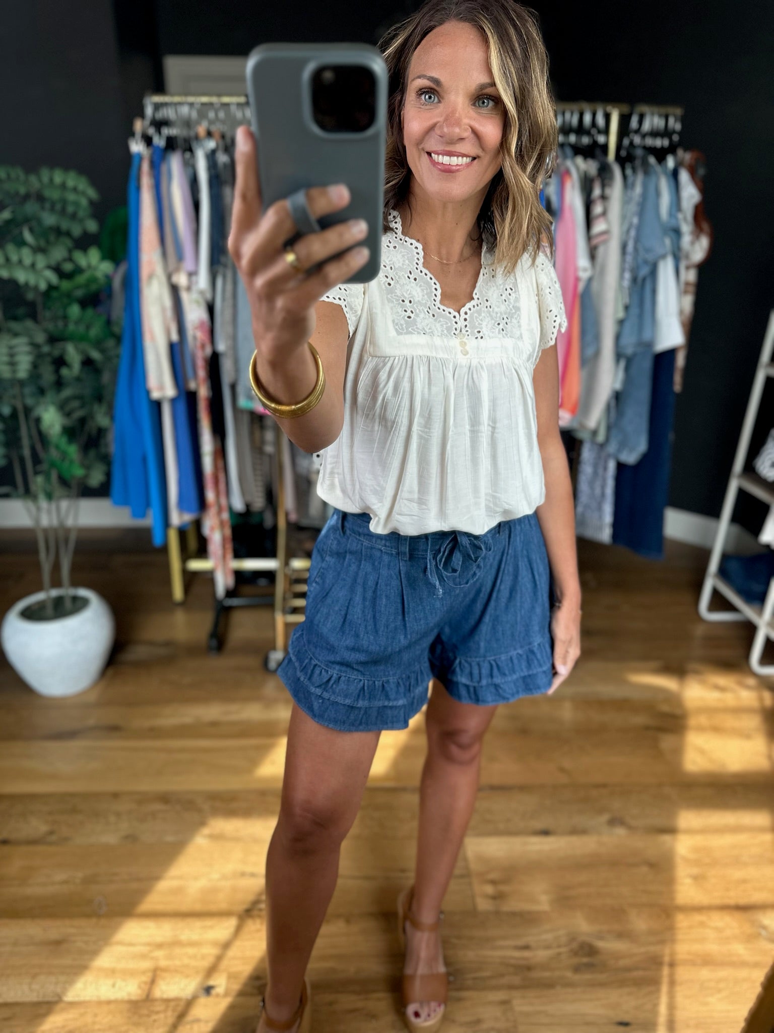 Sweeter Times Eyelet-Detail Top-Short Sleeves-Doe & Rae-Anna Kaytes Boutique, Women's Fashion Boutique in Grinnell, Iowa
