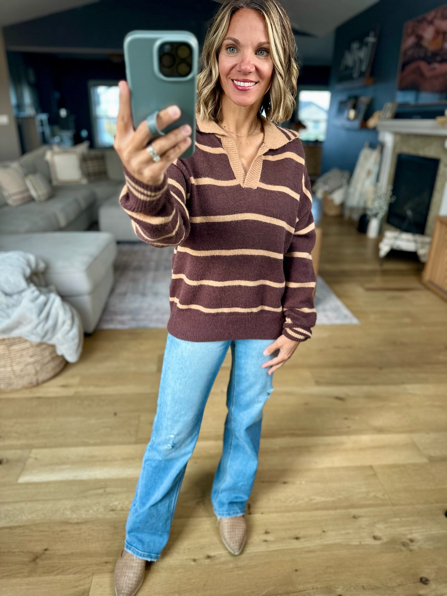 One Or The Other Striped Collared Sweater-sweater-& Merci-Anna Kaytes Boutique, Women's Fashion Boutique in Grinnell, Iowa