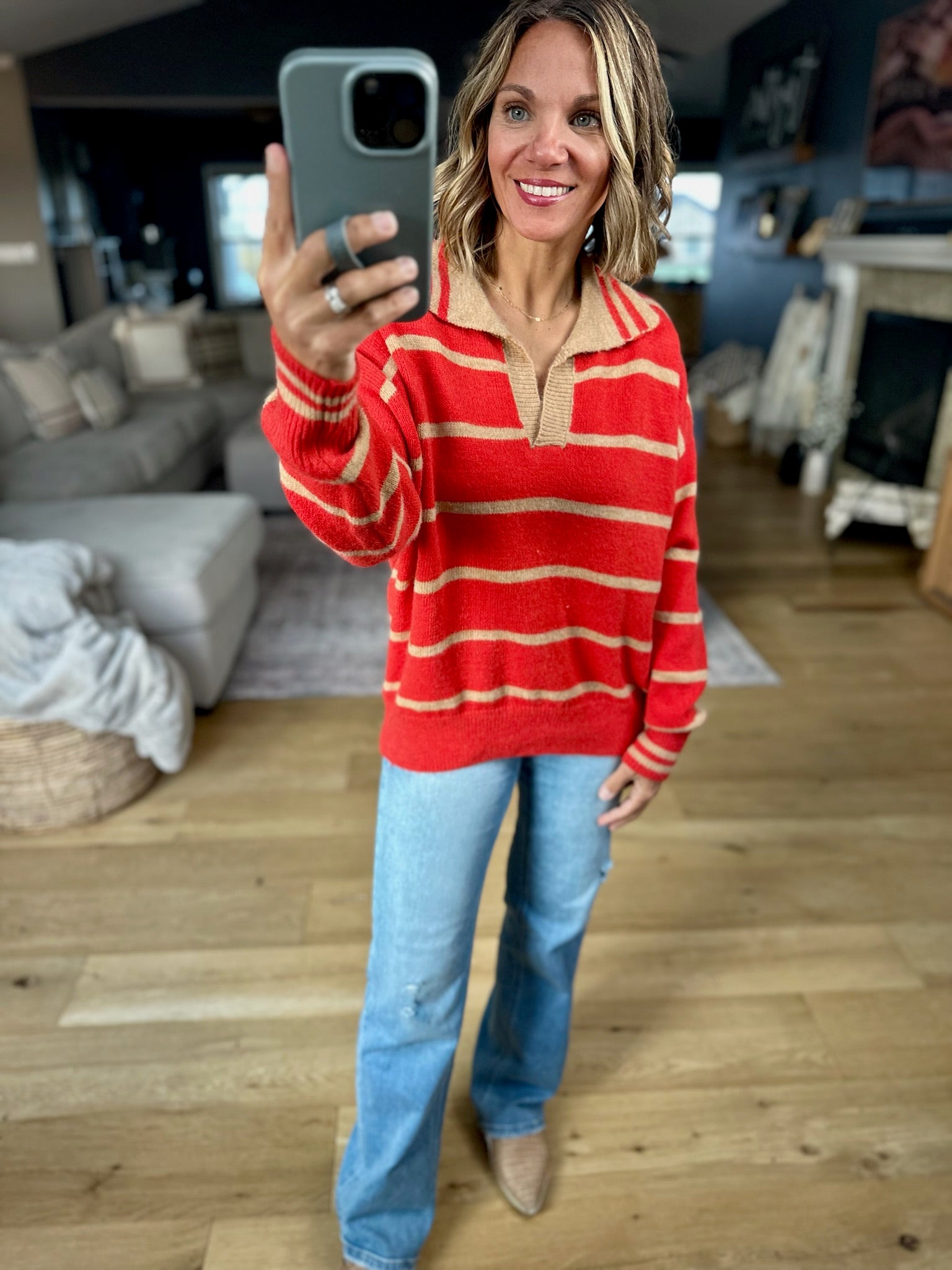 One Or The Other Striped Collared Sweater-sweater-& Merci-Anna Kaytes Boutique, Women's Fashion Boutique in Grinnell, Iowa