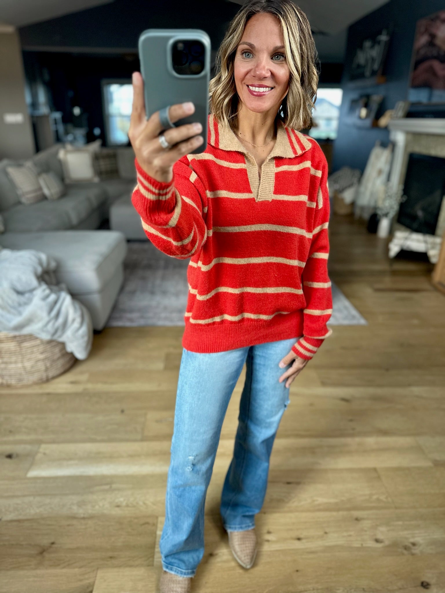 One Or The Other Striped Collared Sweater-sweater-& Merci-Anna Kaytes Boutique, Women's Fashion Boutique in Grinnell, Iowa