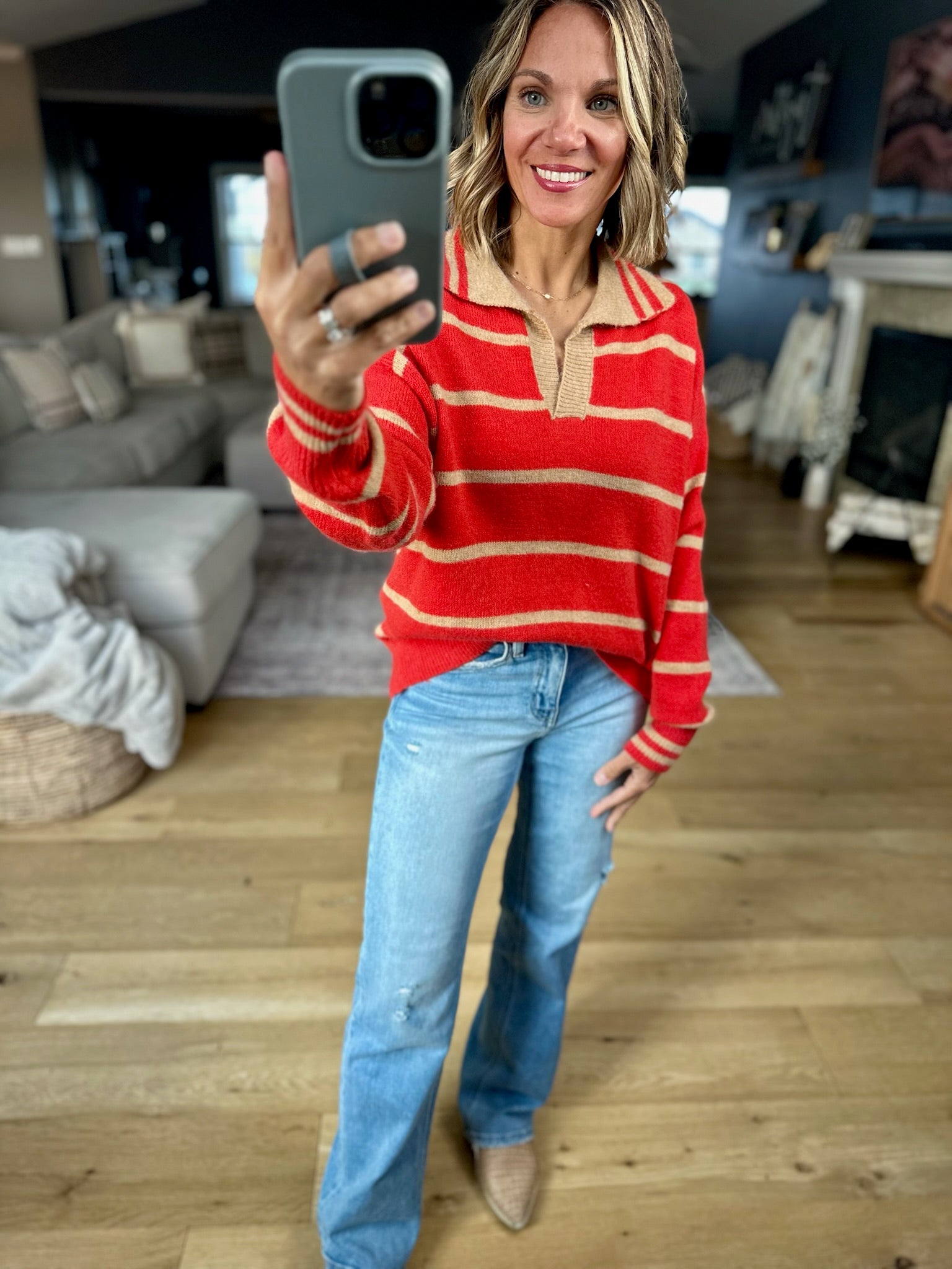 One Or The Other Striped Collared Sweater-sweater-& Merci-Anna Kaytes Boutique, Women's Fashion Boutique in Grinnell, Iowa