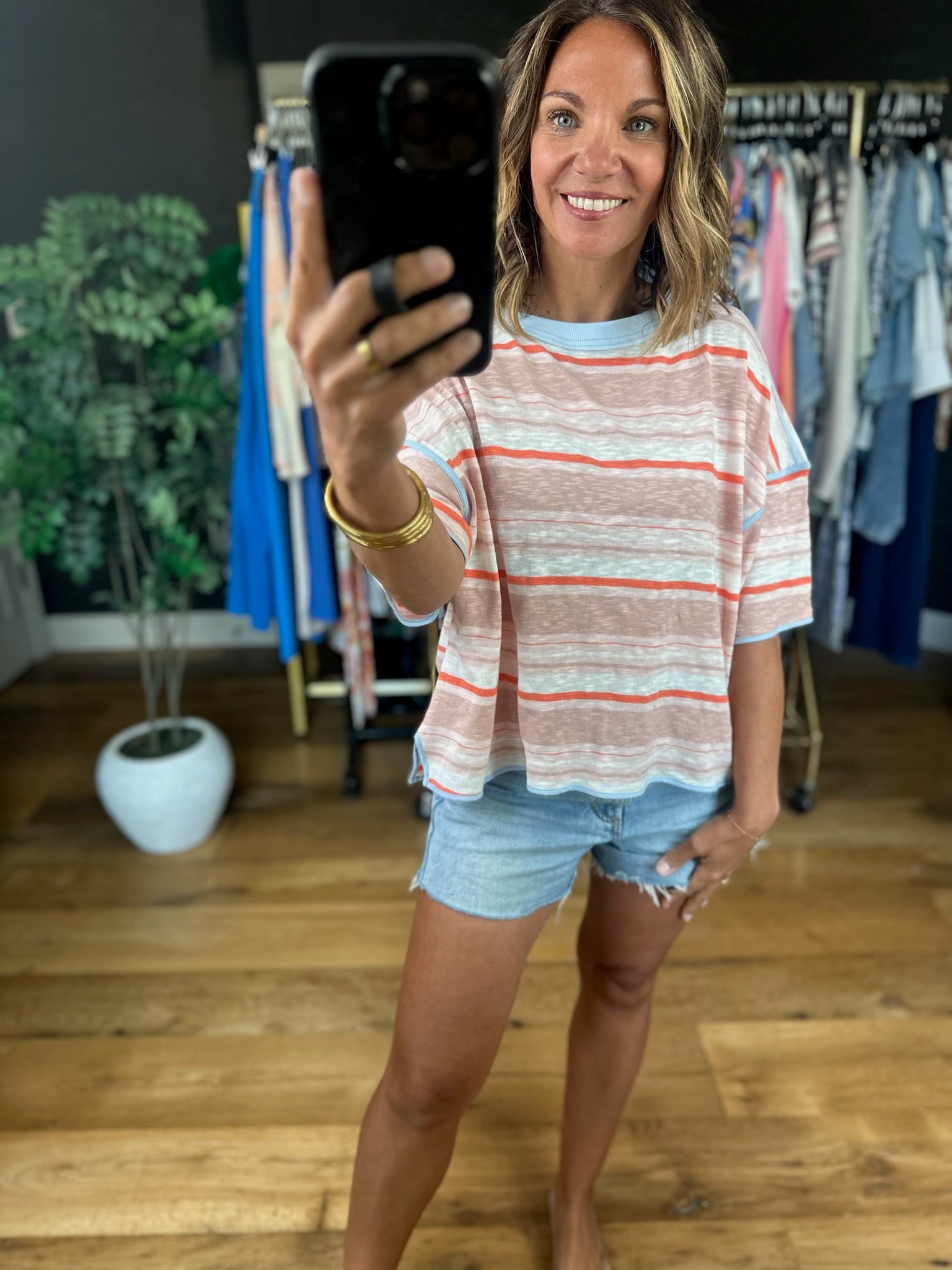 Keep You Humble Striped Top-Short Sleeves-ee:some-Anna Kaytes Boutique, Women's Fashion Boutique in Grinnell, Iowa