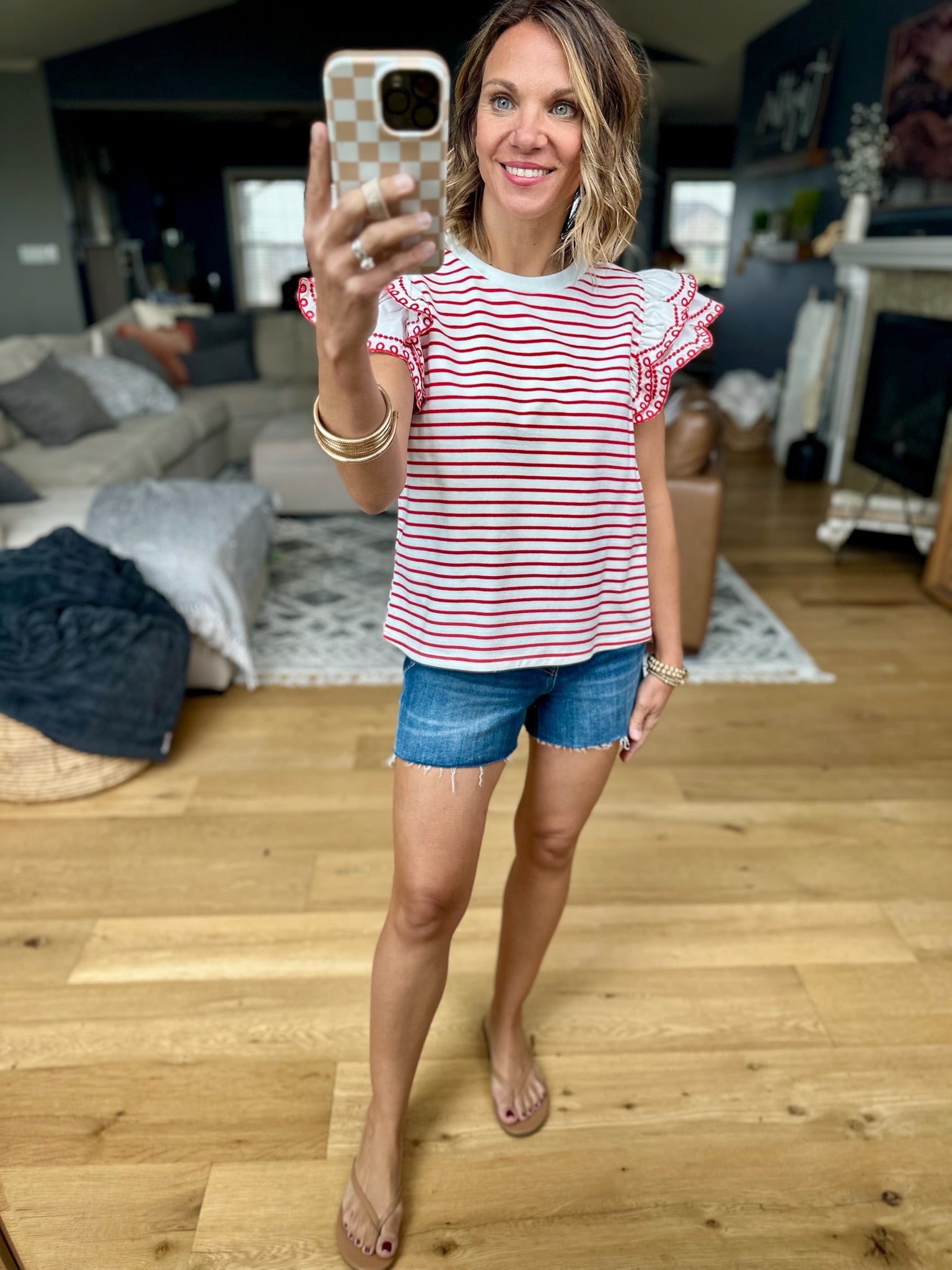 Born Free Flutter-Sleeve Striped Top - Red-Jodifl-Anna Kaytes Boutique, Women's Fashion Boutique in Grinnell, Iowa