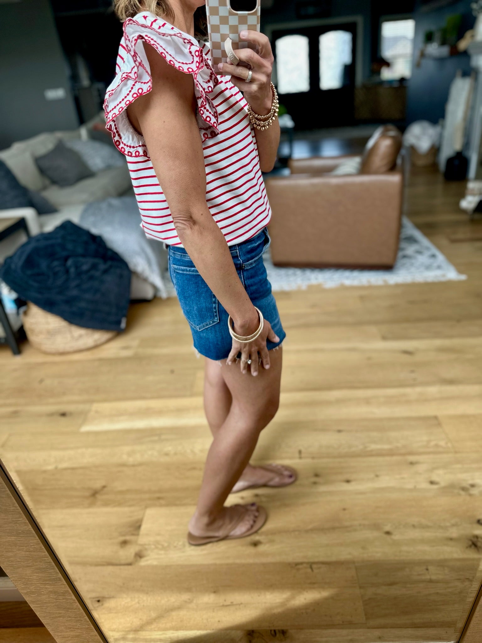 Born Free Flutter-Sleeve Striped Top - Red-Jodifl-Anna Kaytes Boutique, Women's Fashion Boutique in Grinnell, Iowa
