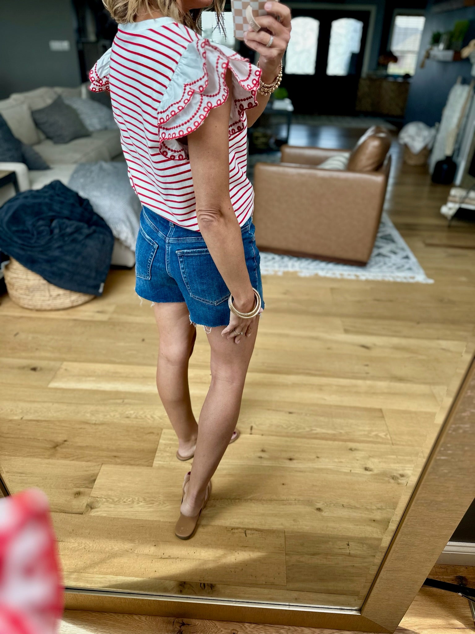 Born Free Flutter-Sleeve Striped Top - Red-Jodifl-Anna Kaytes Boutique, Women's Fashion Boutique in Grinnell, Iowa