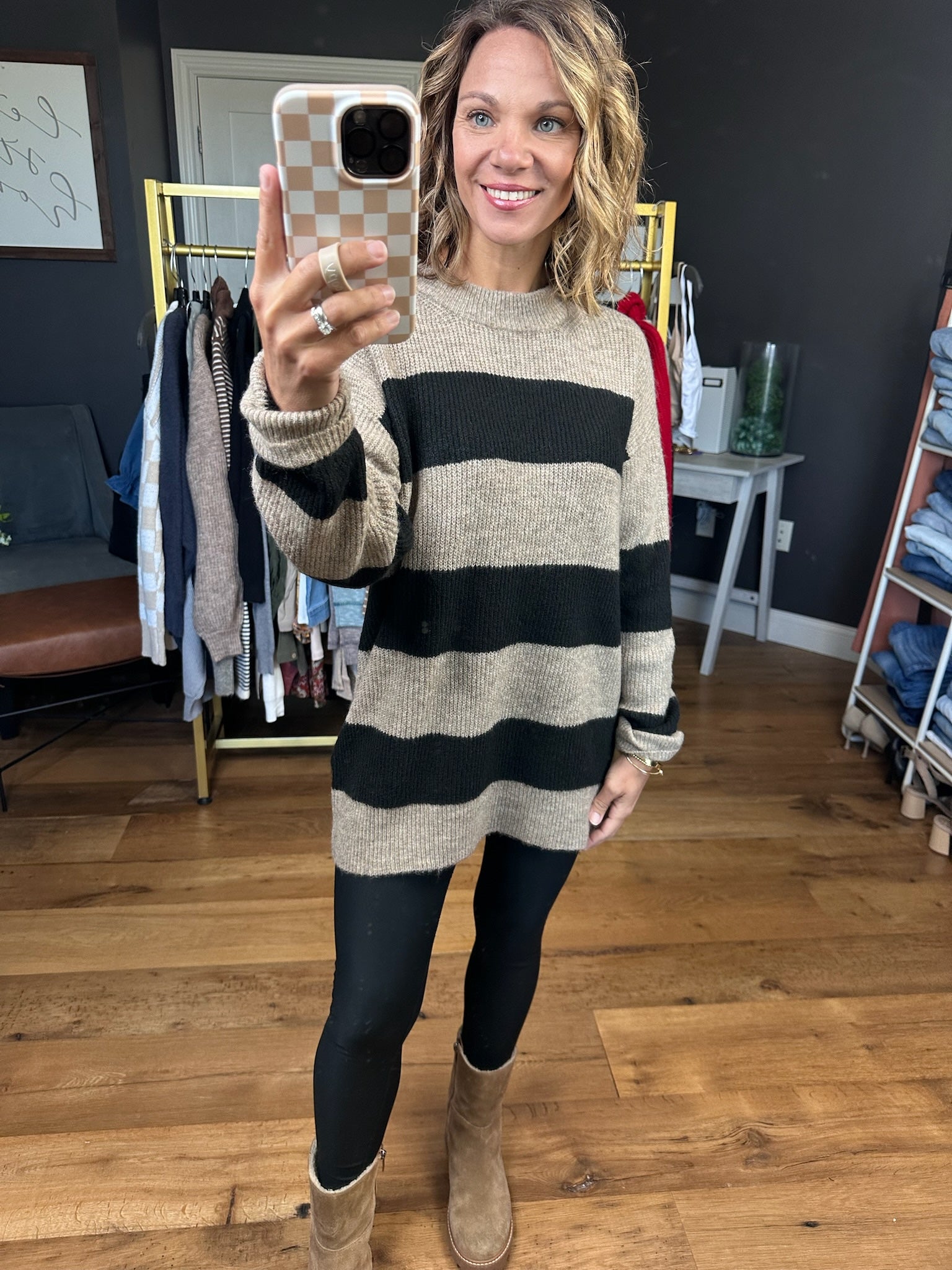 Never Wrong Striped Sweater - Mocha-Be Cool-Anna Kaytes Boutique, Women's Fashion Boutique in Grinnell, Iowa