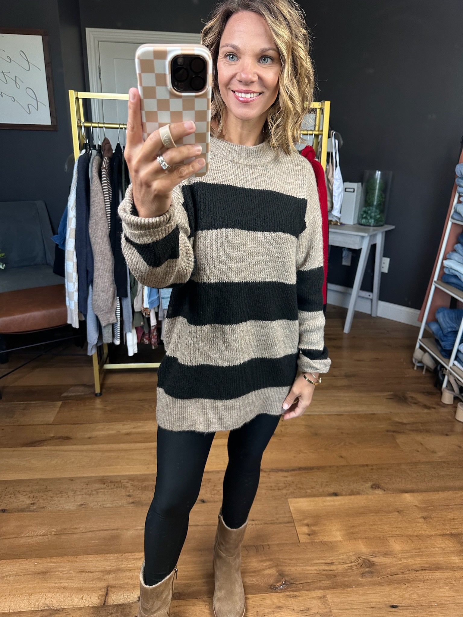 Never Wrong Striped Sweater - Mocha-Be Cool-Anna Kaytes Boutique, Women's Fashion Boutique in Grinnell, Iowa