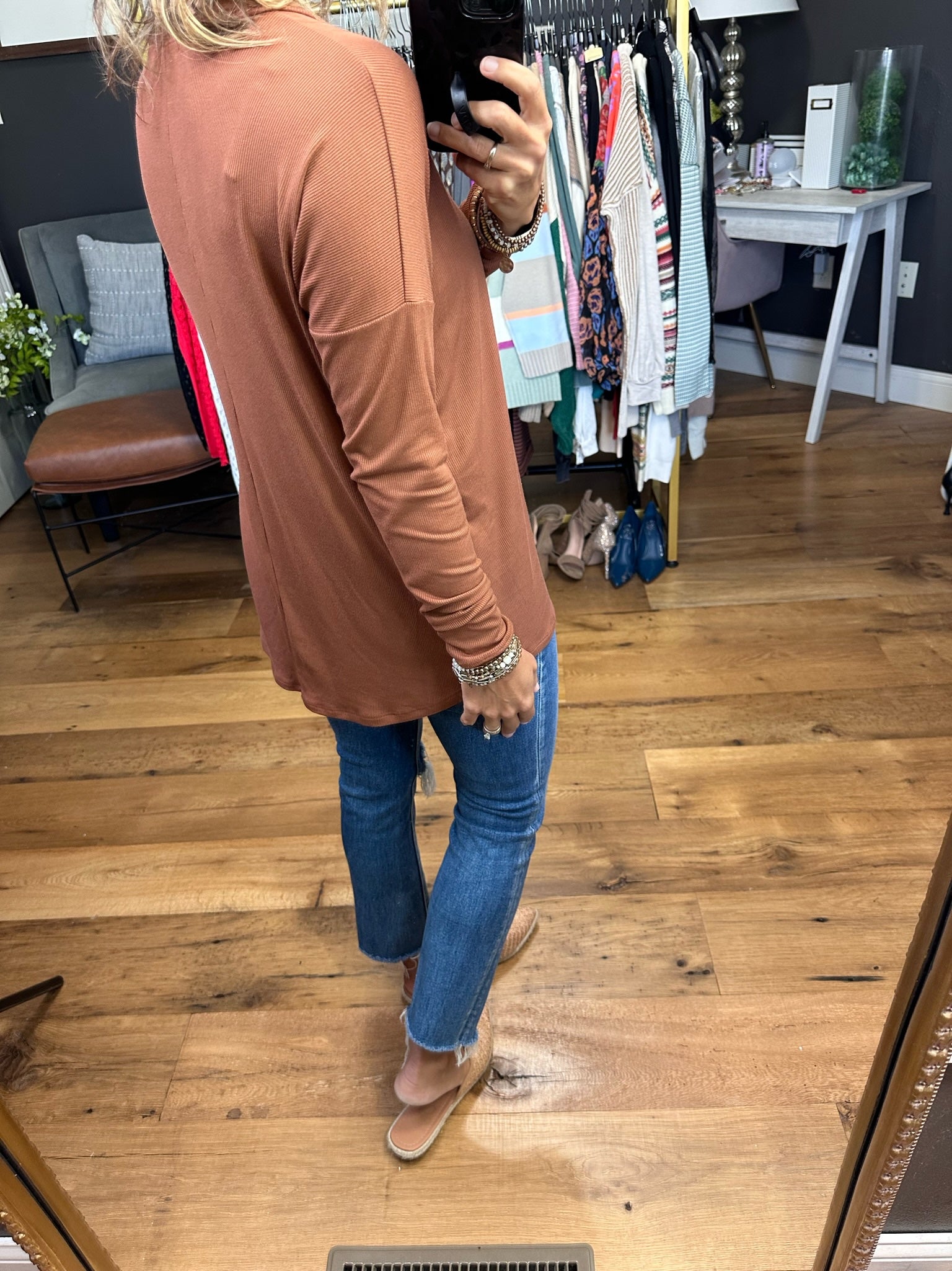 Taking Over Button Detail Flowy Longsleeve Top - Toffee-Long Sleeves-Wasabi & Mint WMT3123-Anna Kaytes Boutique, Women's Fashion Boutique in Grinnell, Iowa