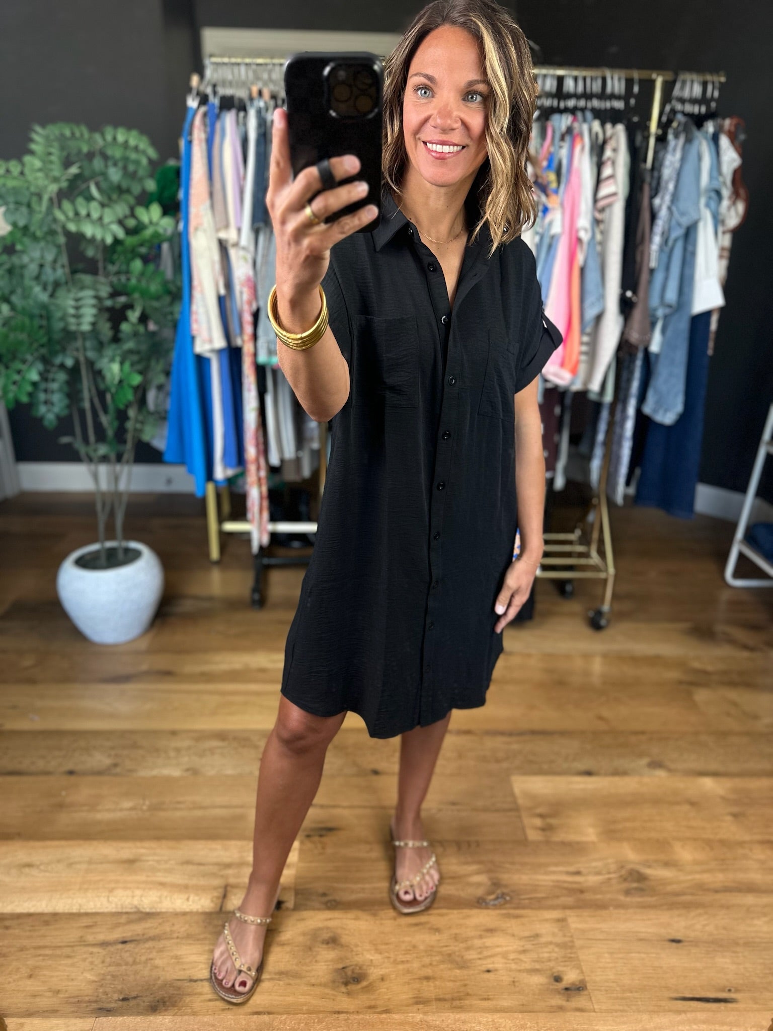 No Issues Button-Down Pocket Dress-Dresses-She & Sky-Anna Kaytes Boutique, Women's Fashion Boutique in Grinnell, Iowa