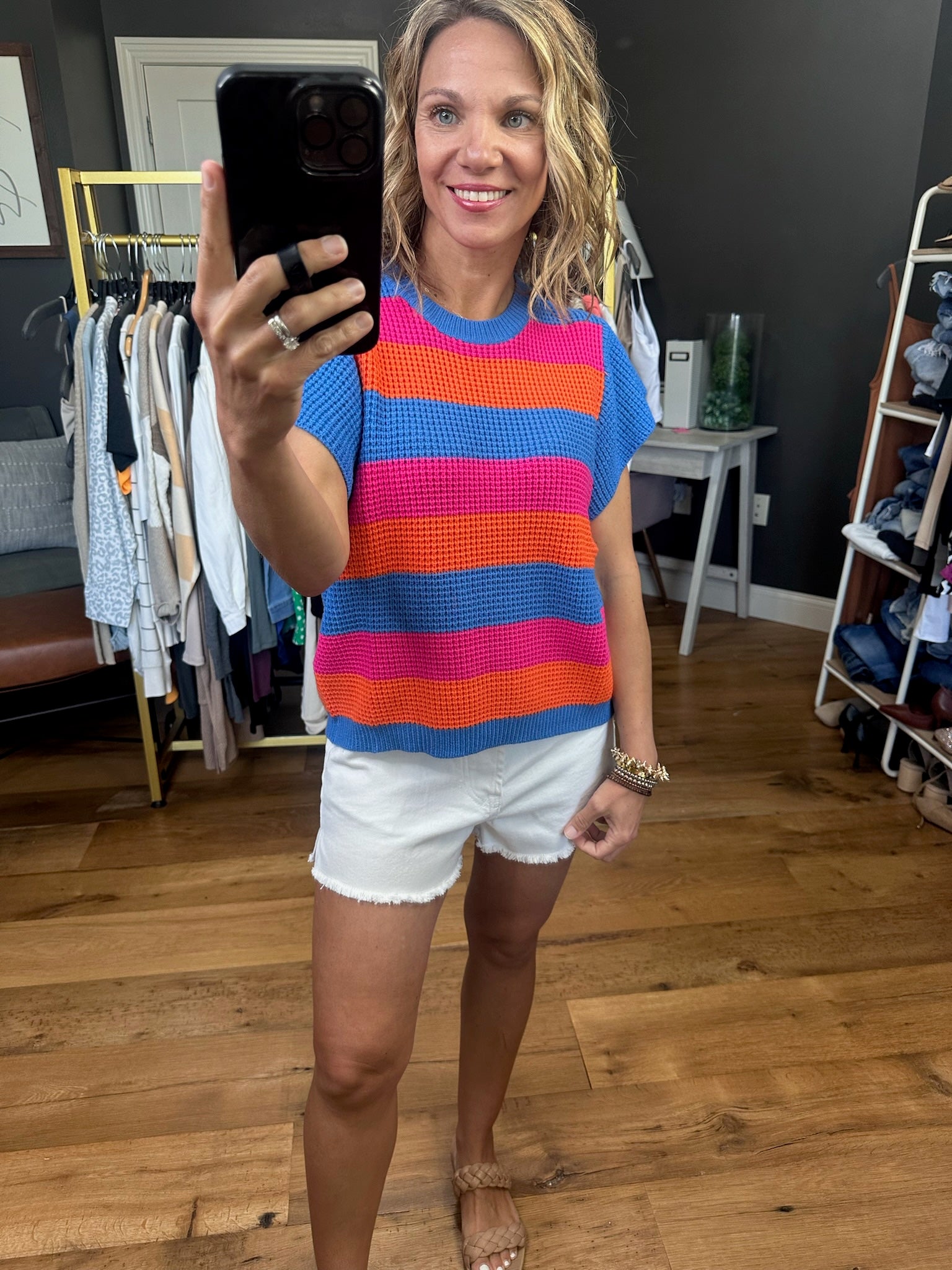 Greater Days Striped Knit Top - Cobalt Combo-Short Sleeves-THML-Anna Kaytes Boutique, Women's Fashion Boutique in Grinnell, Iowa