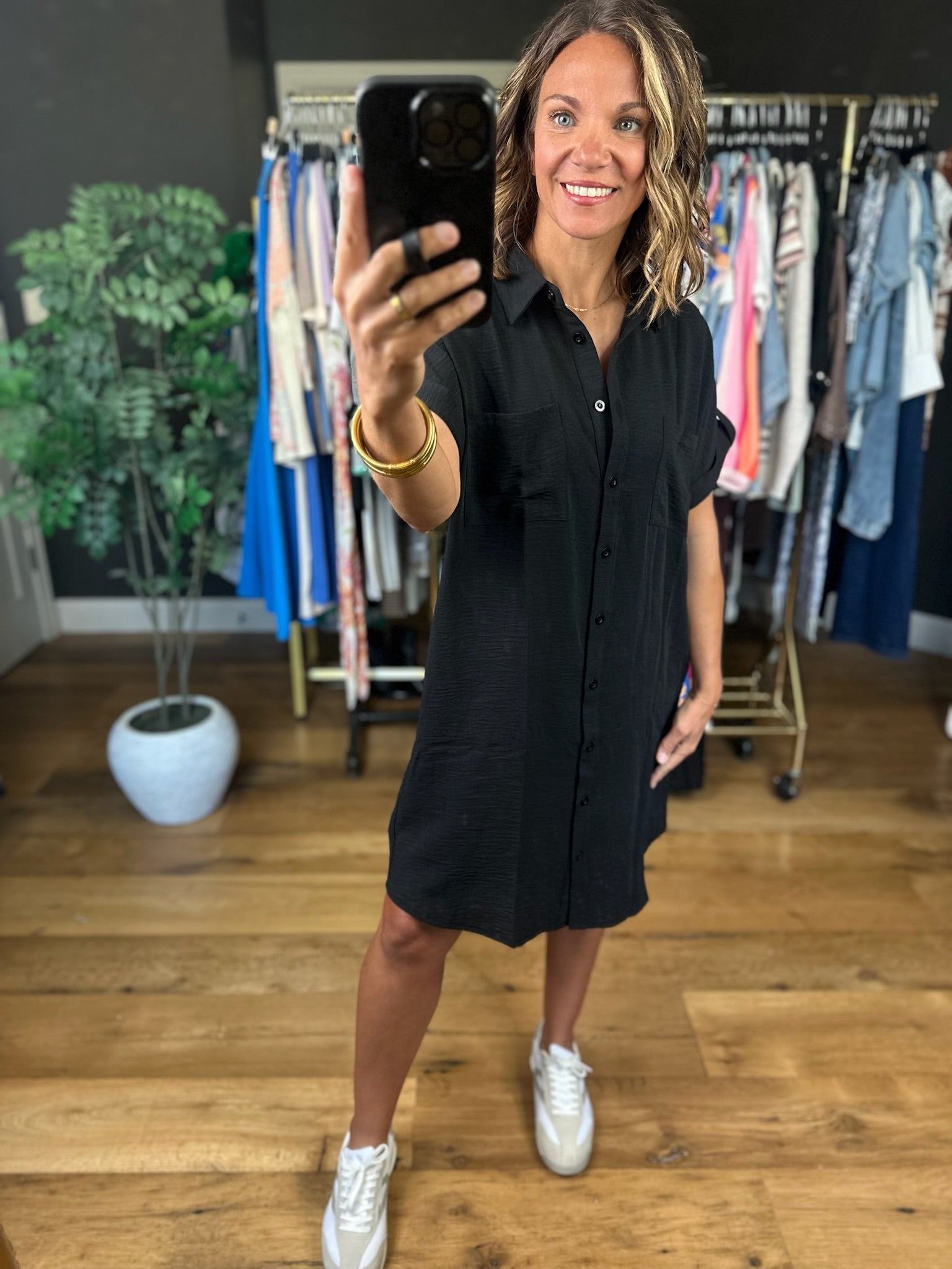 No Issues Button-Down Pocket Dress-Dresses-She & Sky-Anna Kaytes Boutique, Women's Fashion Boutique in Grinnell, Iowa
