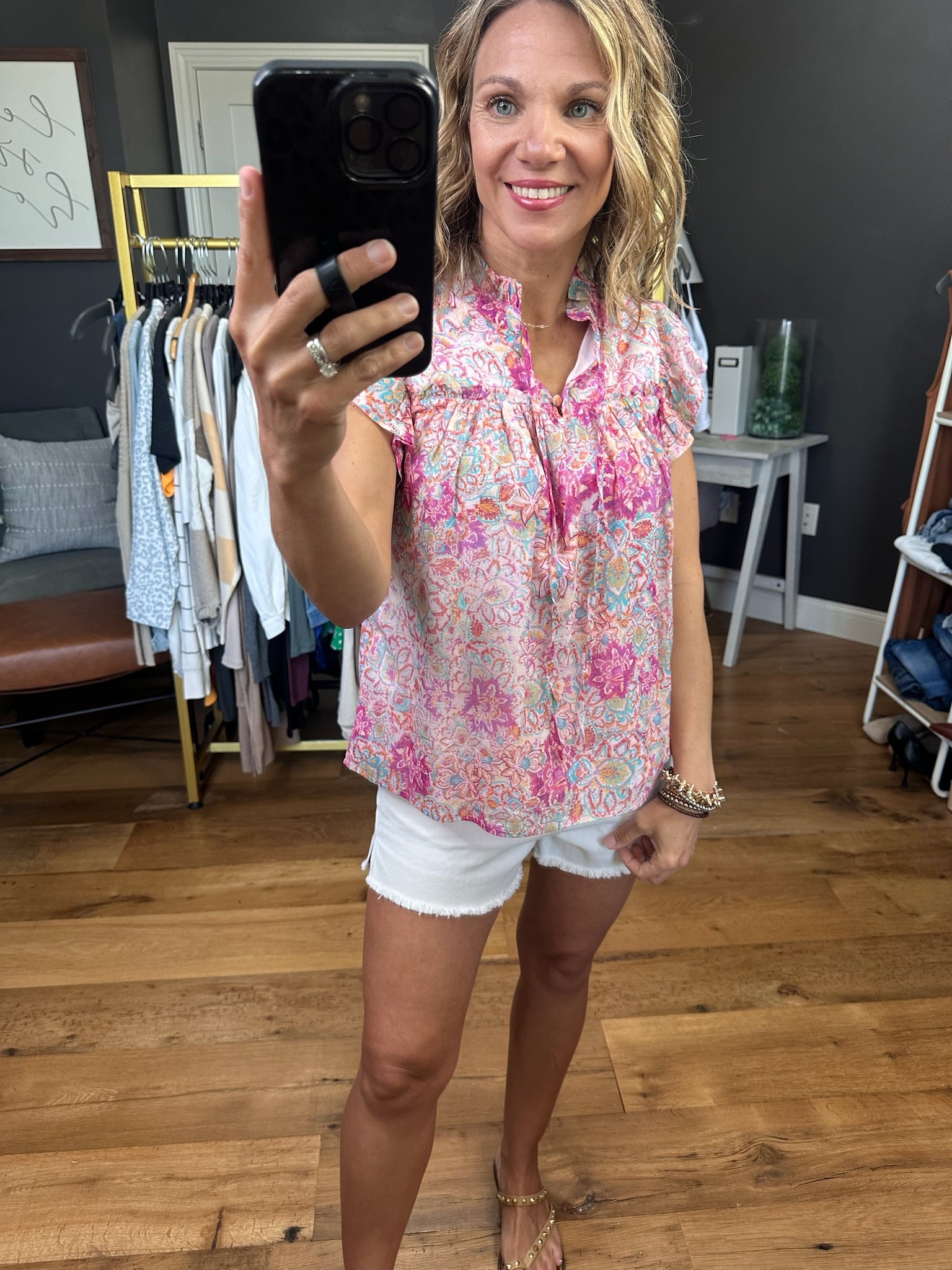 Certainly For the Best Patterned Top - Lilac Multi-Short Sleeves-Fate-Anna Kaytes Boutique, Women's Fashion Boutique in Grinnell, Iowa