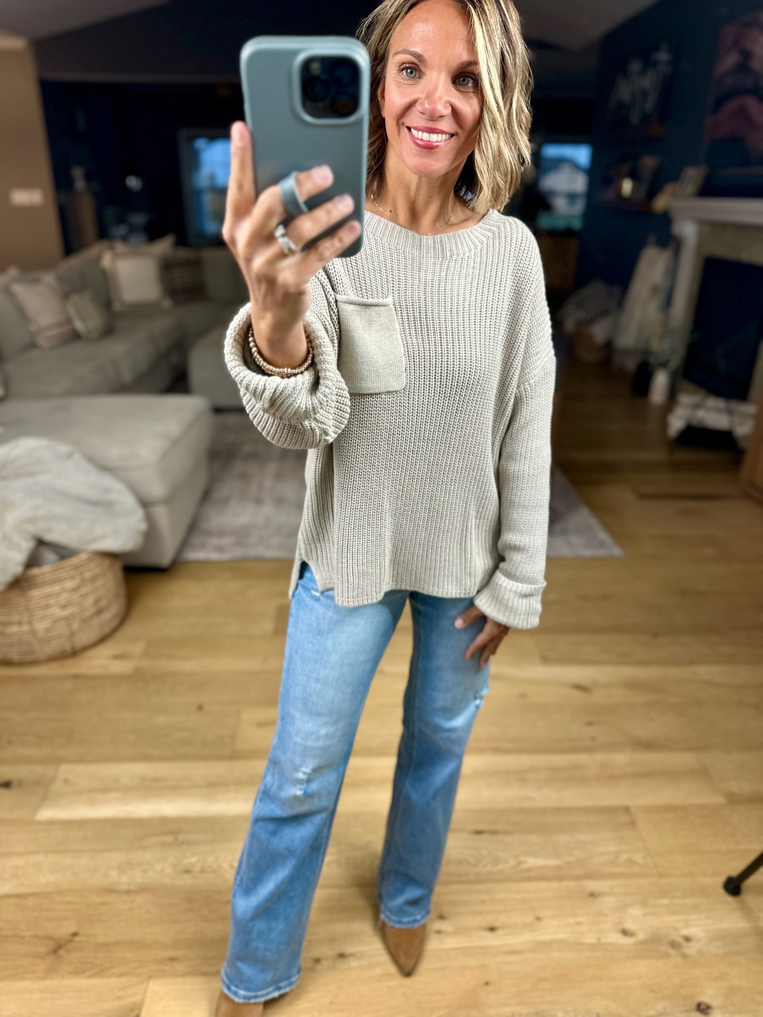 Wondering Why Knit Pocket Sweater-sweater-Wishlist-Anna Kaytes Boutique, Women's Fashion Boutique in Grinnell, Iowa