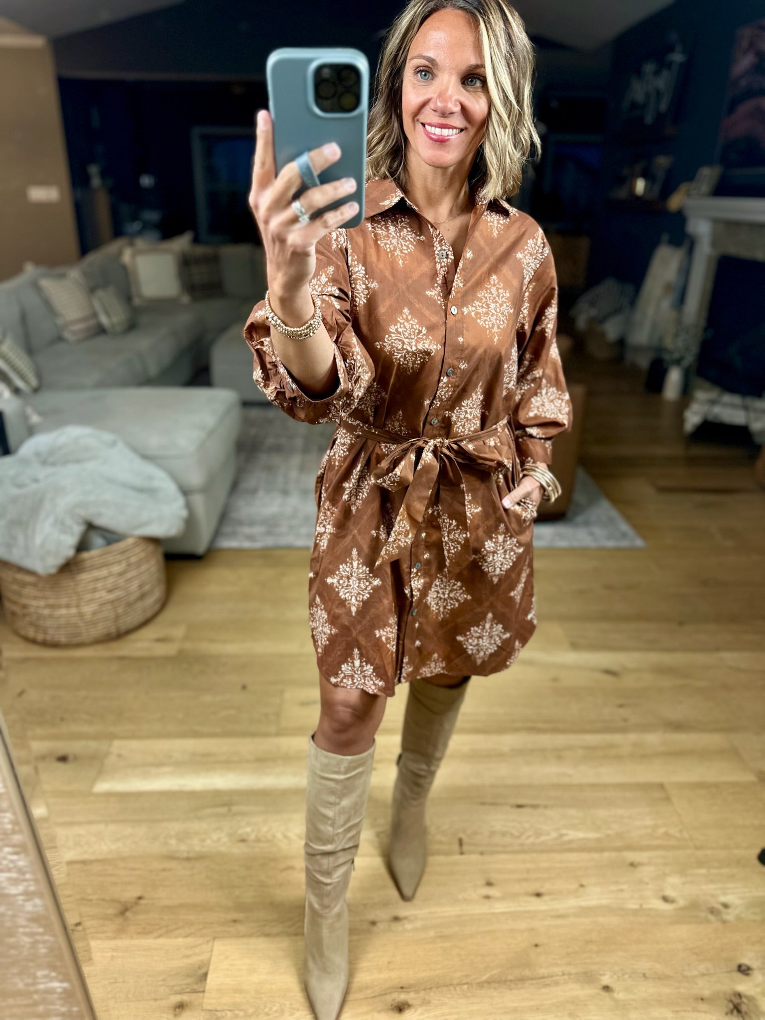 Spell It Out Button-Down Tie-Waist Dress-Entro-Anna Kaytes Boutique, Women's Fashion Boutique in Grinnell, Iowa