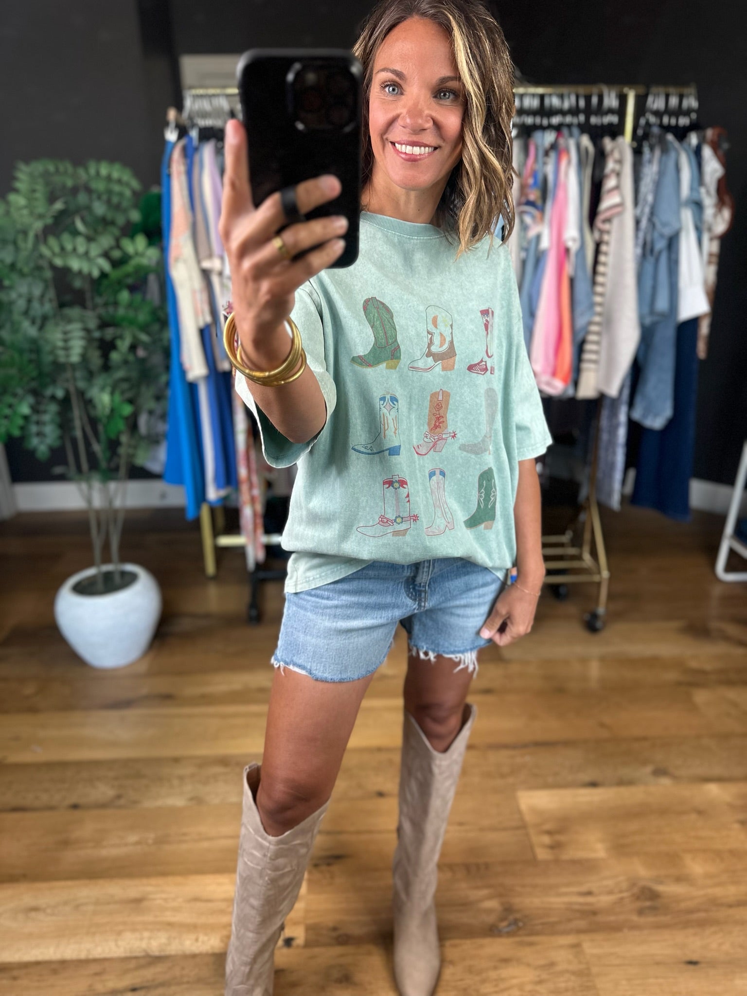 Showed Up In Boots Graphic Tee-Short Sleeves-Easel-Anna Kaytes Boutique, Women's Fashion Boutique in Grinnell, Iowa