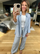 For My Comfort Linen-Blend Pocket Button-Down Top - Denim-Be cool-Anna Kaytes Boutique, Women's Fashion Boutique in Grinnell, Iowa