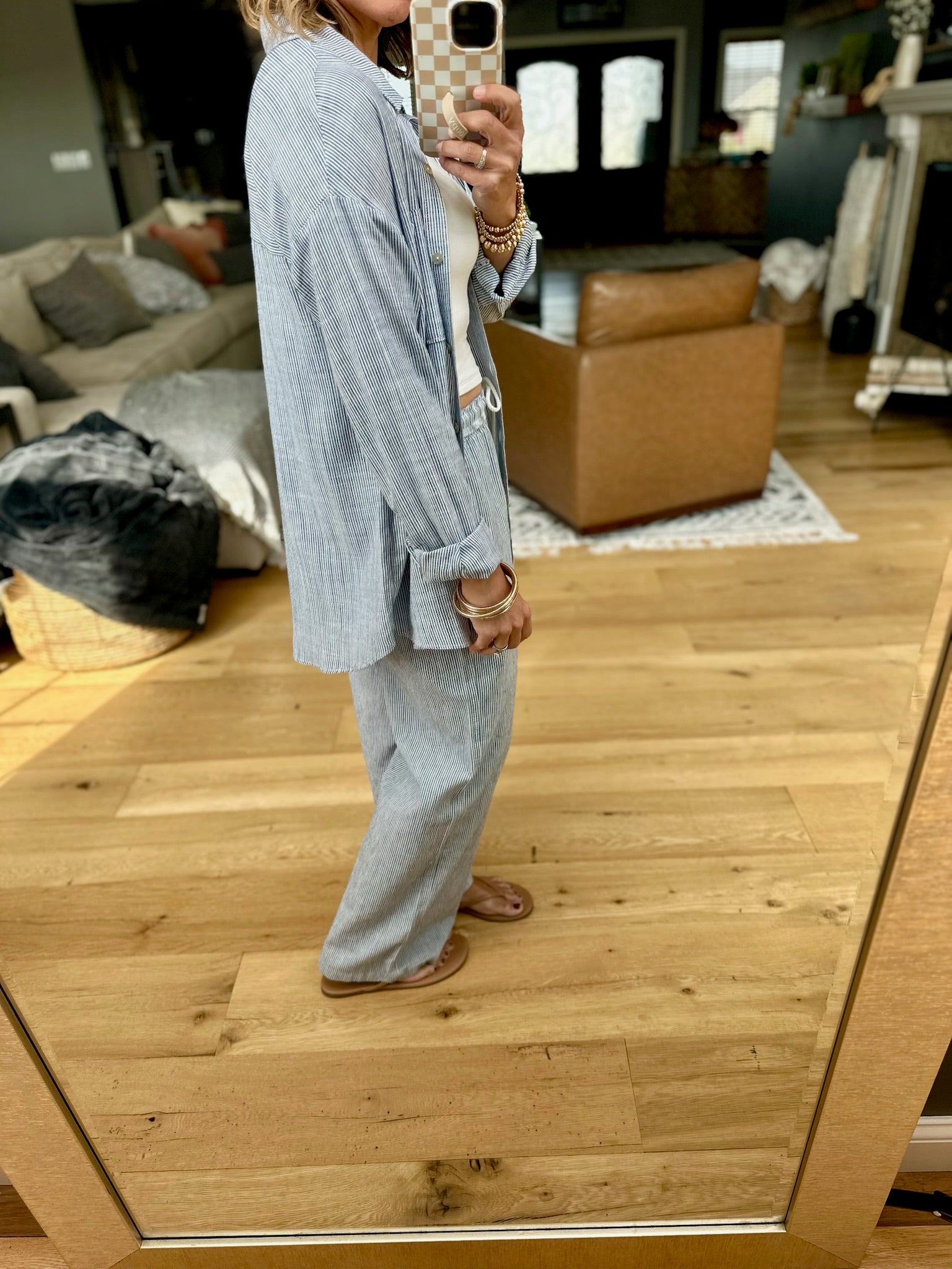 For My Comfort Linen-Blend Pocket Button-Down Top - Denim-top-Be cool-Anna Kaytes Boutique, Women's Fashion Boutique in Grinnell, Iowa