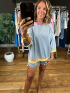 My Kind Of Feeling Contrasting Striped Top-Short Sleeves-Easel-Anna Kaytes Boutique, Women's Fashion Boutique in Grinnell, Iowa
