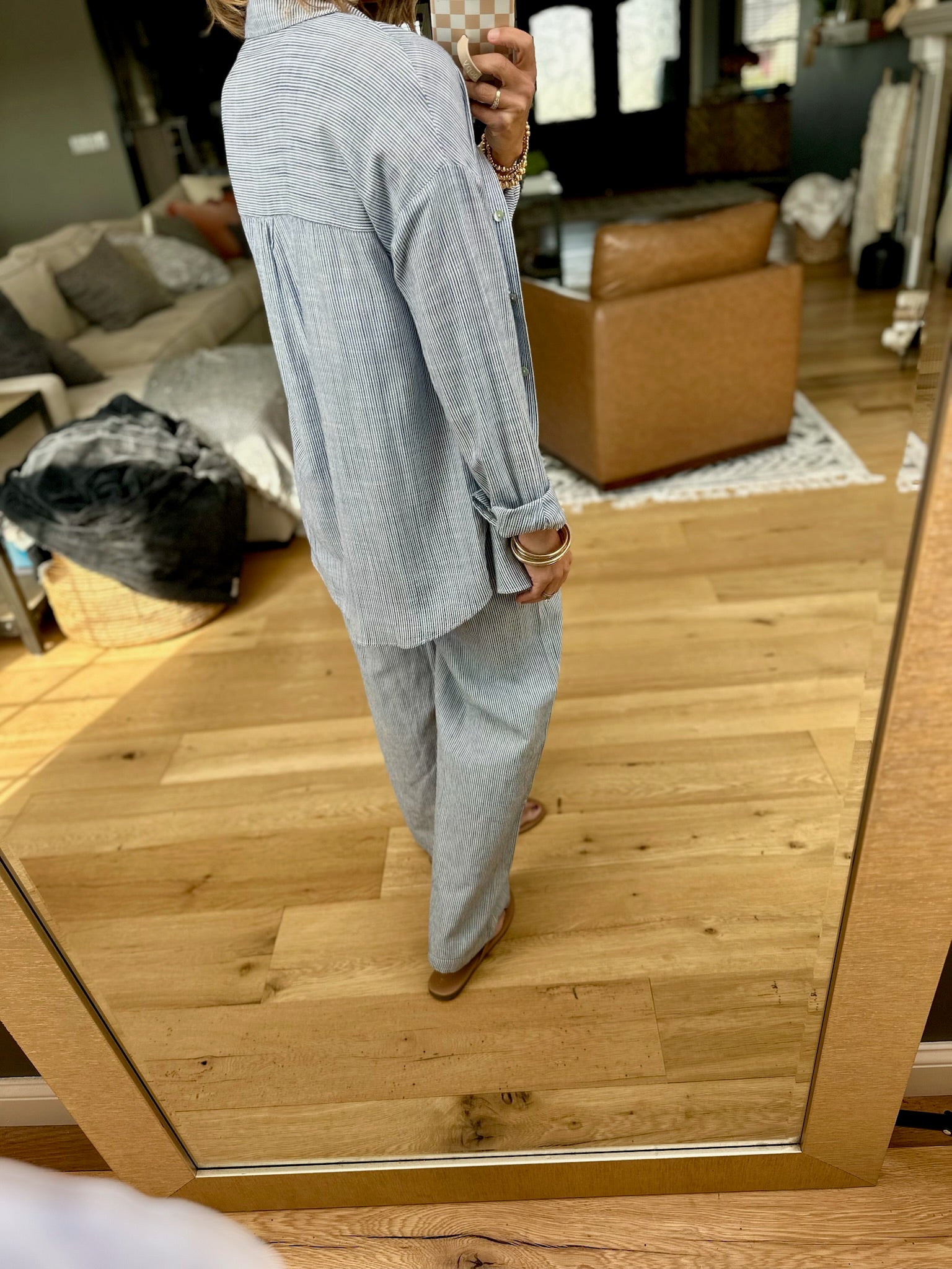 For My Comfort Linen-Blend Pocket Button-Down Top - Denim-top-Be cool-Anna Kaytes Boutique, Women's Fashion Boutique in Grinnell, Iowa