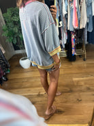My Kind Of Feeling Contrasting Striped Top-Short Sleeves-Easel-Anna Kaytes Boutique, Women's Fashion Boutique in Grinnell, Iowa