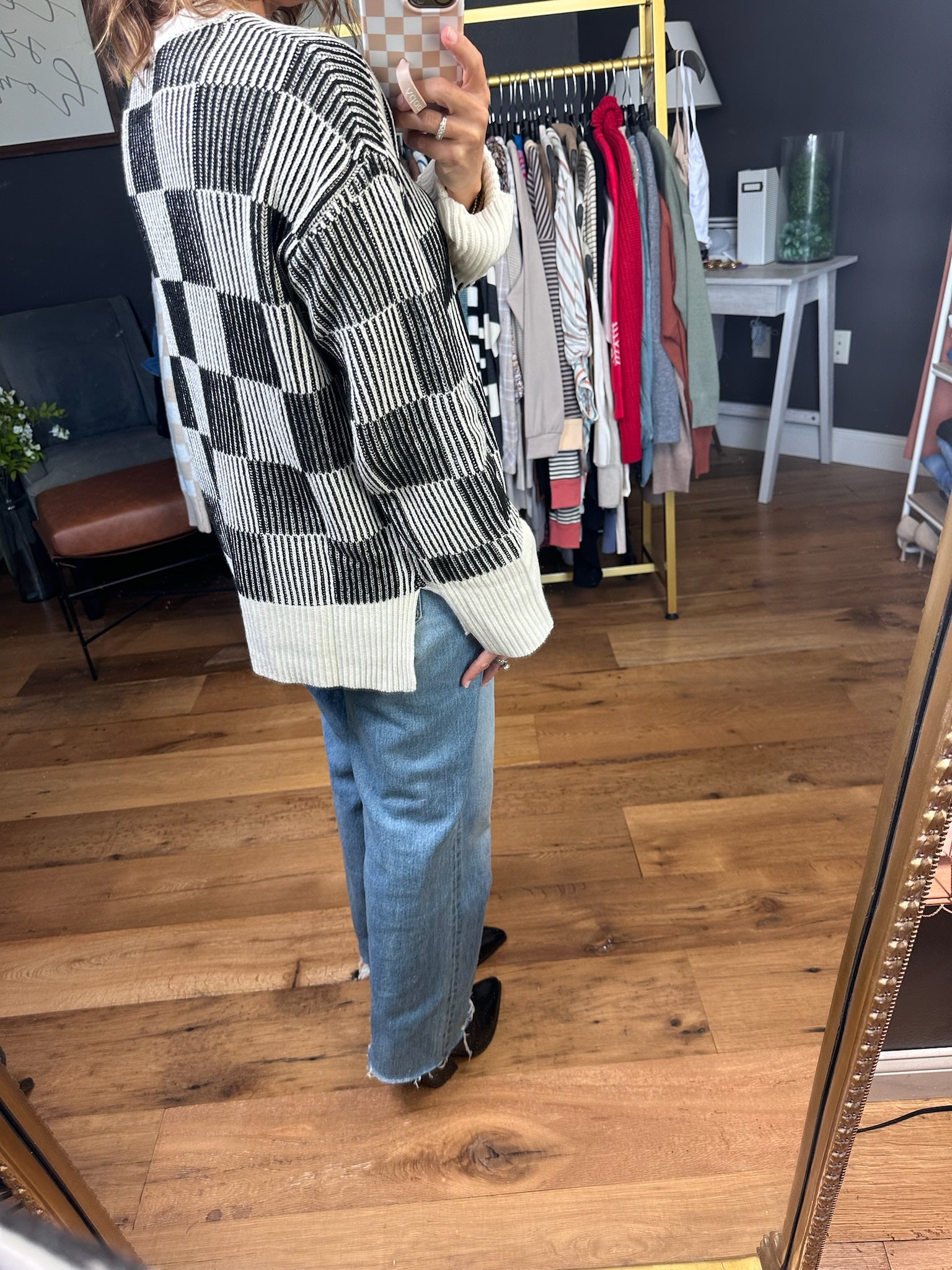 Chasing Dreams Checkered Sweater - Black/Milk-Aemi & Co-Anna Kaytes Boutique, Women's Fashion Boutique in Grinnell, Iowa