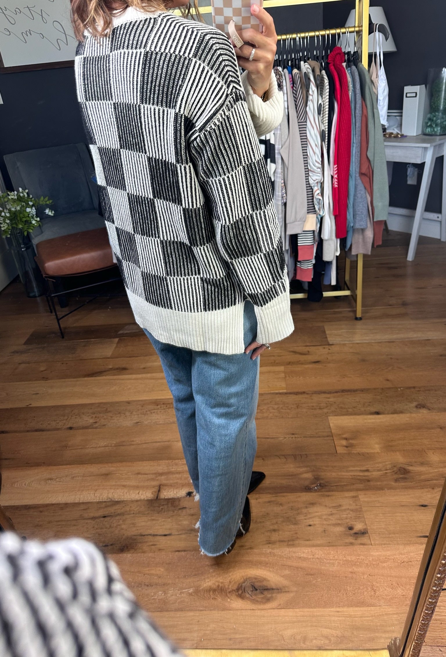 Chasing Dreams Checkered Sweater - Black/Milk-Aemi & Co-Anna Kaytes Boutique, Women's Fashion Boutique in Grinnell, Iowa