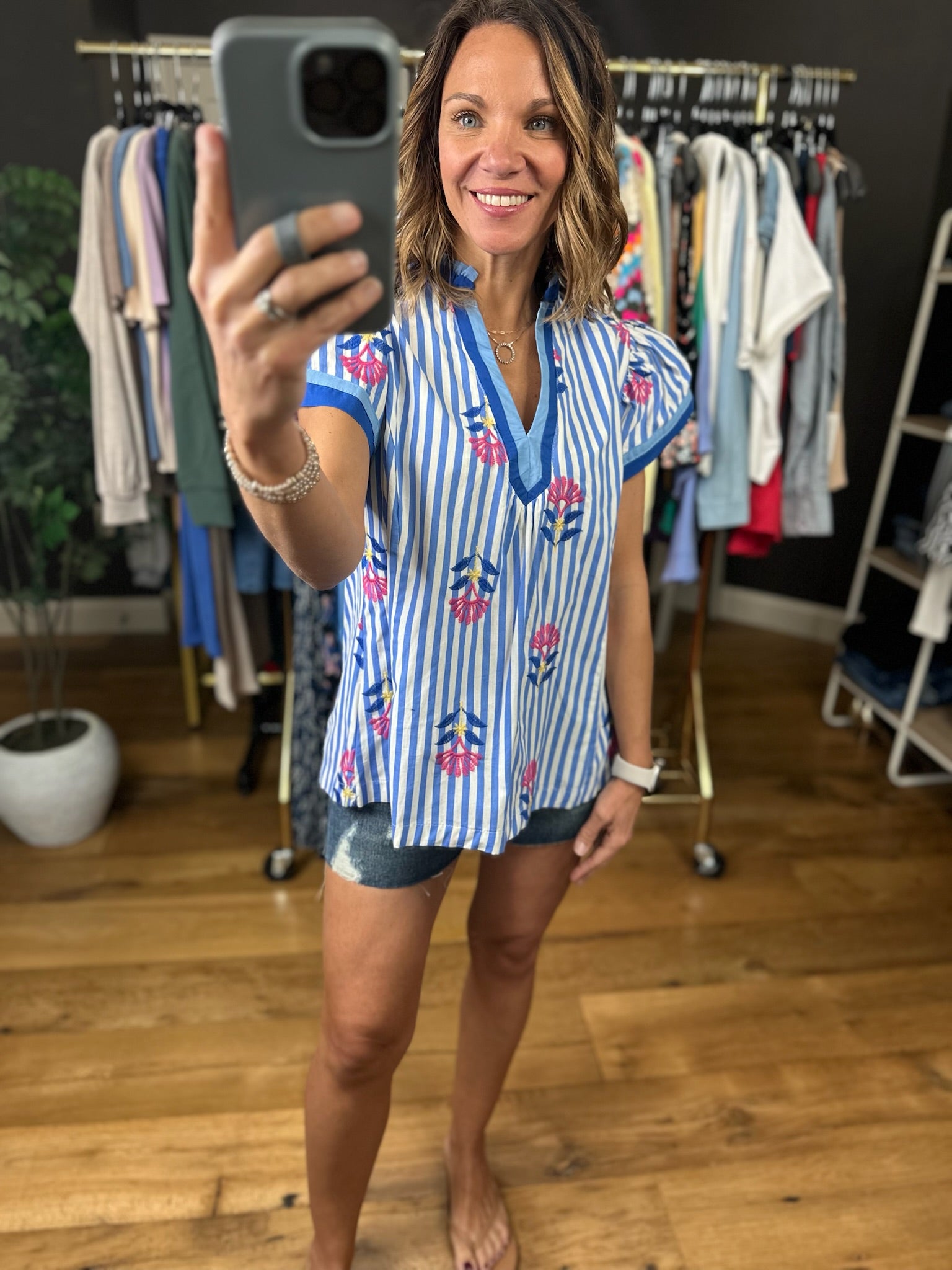 Fresh Floral Striped Top-Short Sleeves-Umgee-Anna Kaytes Boutique, Women's Fashion Boutique in Grinnell, Iowa