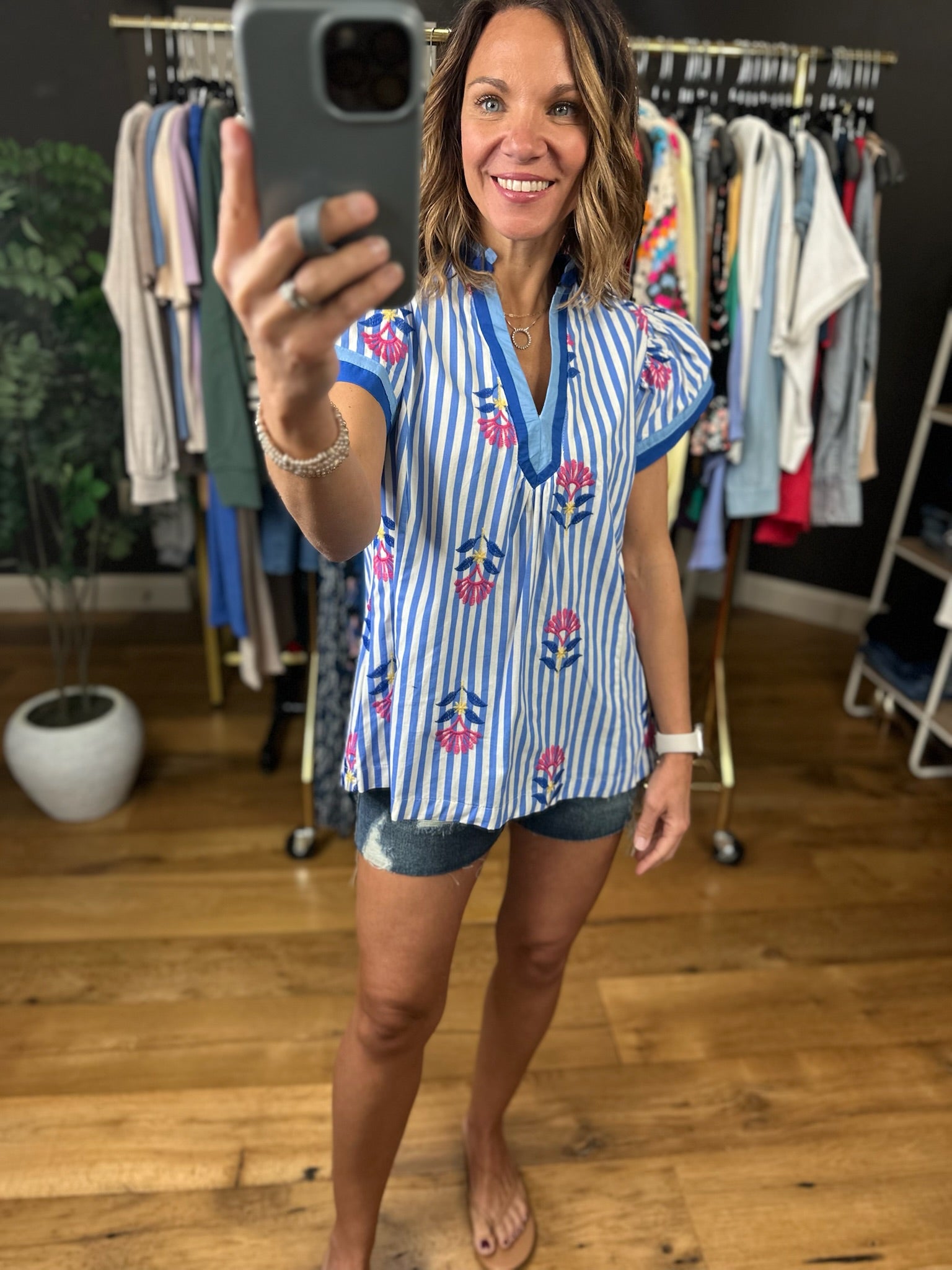 Fresh Floral Striped Top-Short Sleeves-Umgee-Anna Kaytes Boutique, Women's Fashion Boutique in Grinnell, Iowa