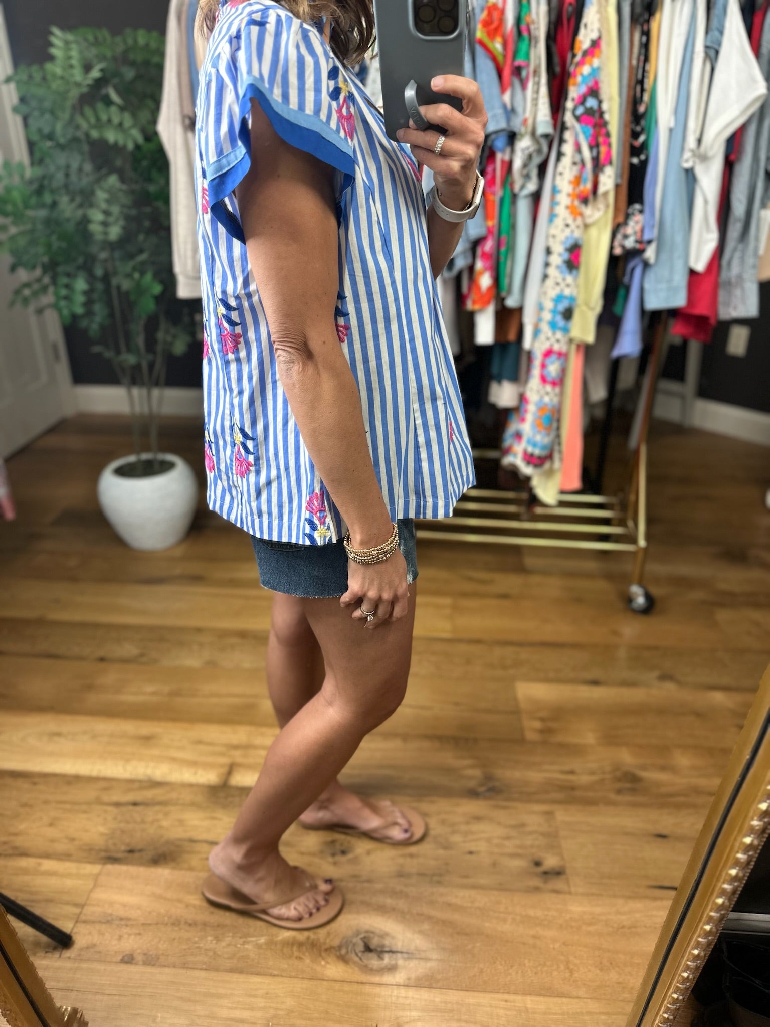 Fresh Floral Striped Top-Short Sleeves-Umgee-Anna Kaytes Boutique, Women's Fashion Boutique in Grinnell, Iowa