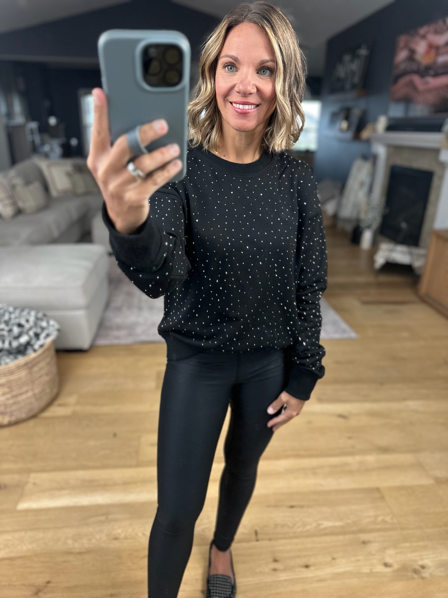 Think Of Me Now Jewel-Detail Crew-sweater-Doe & Rae-Anna Kaytes Boutique, Women's Fashion Boutique in Grinnell, Iowa