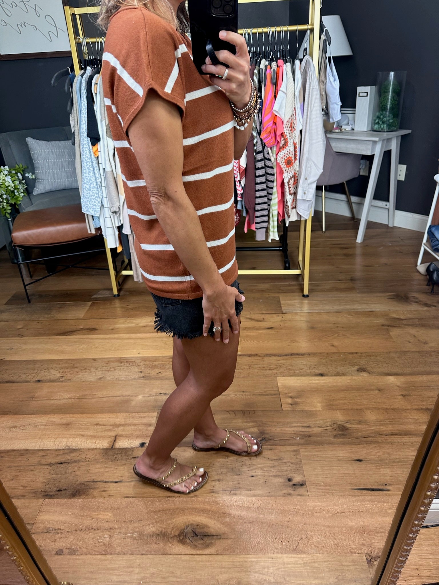 Never Going Out of Style Striped Knit Top - Toffee-Short Sleeves-Staccato 53511B-Anna Kaytes Boutique, Women's Fashion Boutique in Grinnell, Iowa