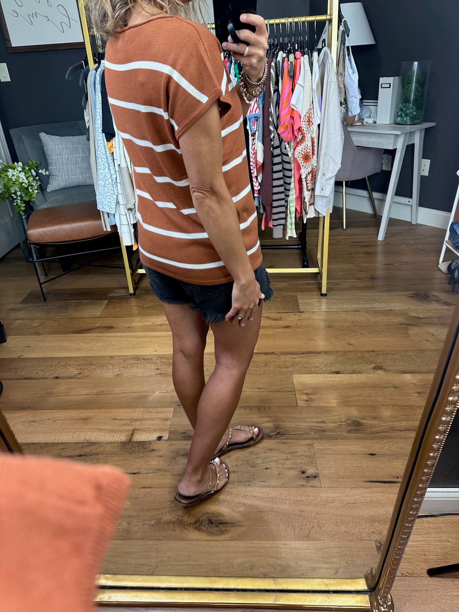 Never Going Out of Style Striped Knit Top - Toffee-Short Sleeves-Staccato 53511B-Anna Kaytes Boutique, Women's Fashion Boutique in Grinnell, Iowa