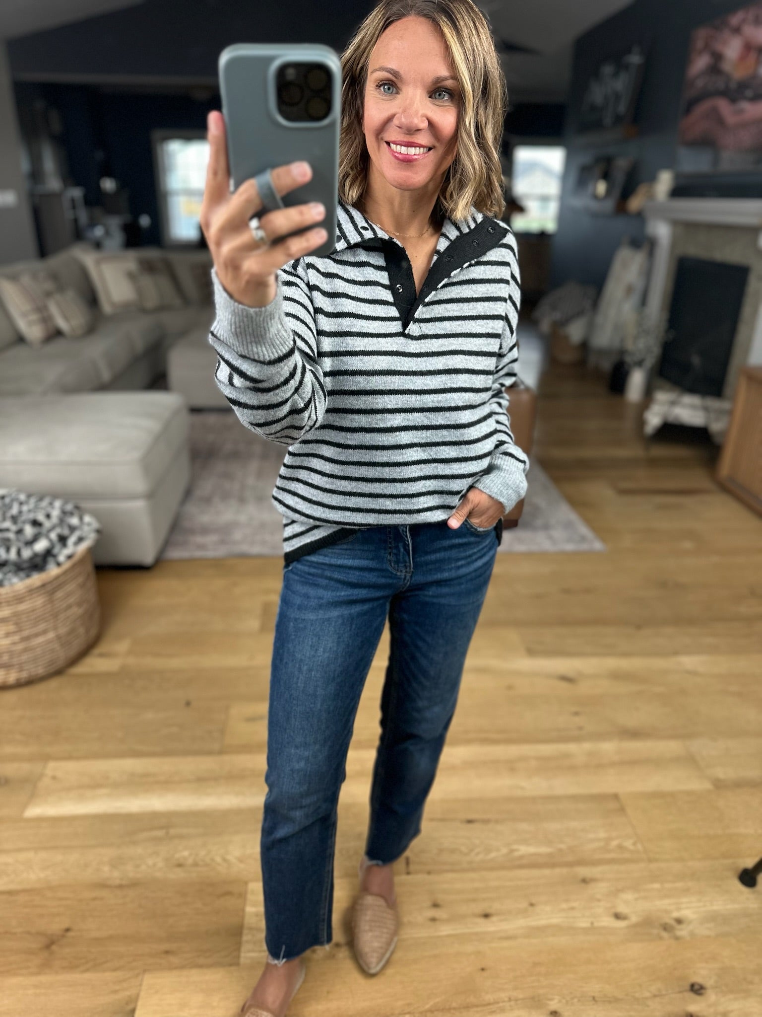 At Our Feet Striped Collared Knit-Staccato-Anna Kaytes Boutique, Women's Fashion Boutique in Grinnell, Iowa