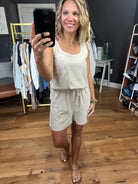 A Simple Life Linen Romper - Stone-Rompers-Wishlist-Anna Kaytes Boutique, Women's Fashion Boutique in Grinnell, Iowa