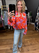 Spring Air Floral Crochet Top - Coral-Long Sleeves-Jodifl 21471-1-Anna Kaytes Boutique, Women's Fashion Boutique in Grinnell, Iowa