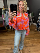 Spring Air Floral Crochet Top - Coral-Long Sleeves-Jodifl 21471-1-Anna Kaytes Boutique, Women's Fashion Boutique in Grinnell, Iowa