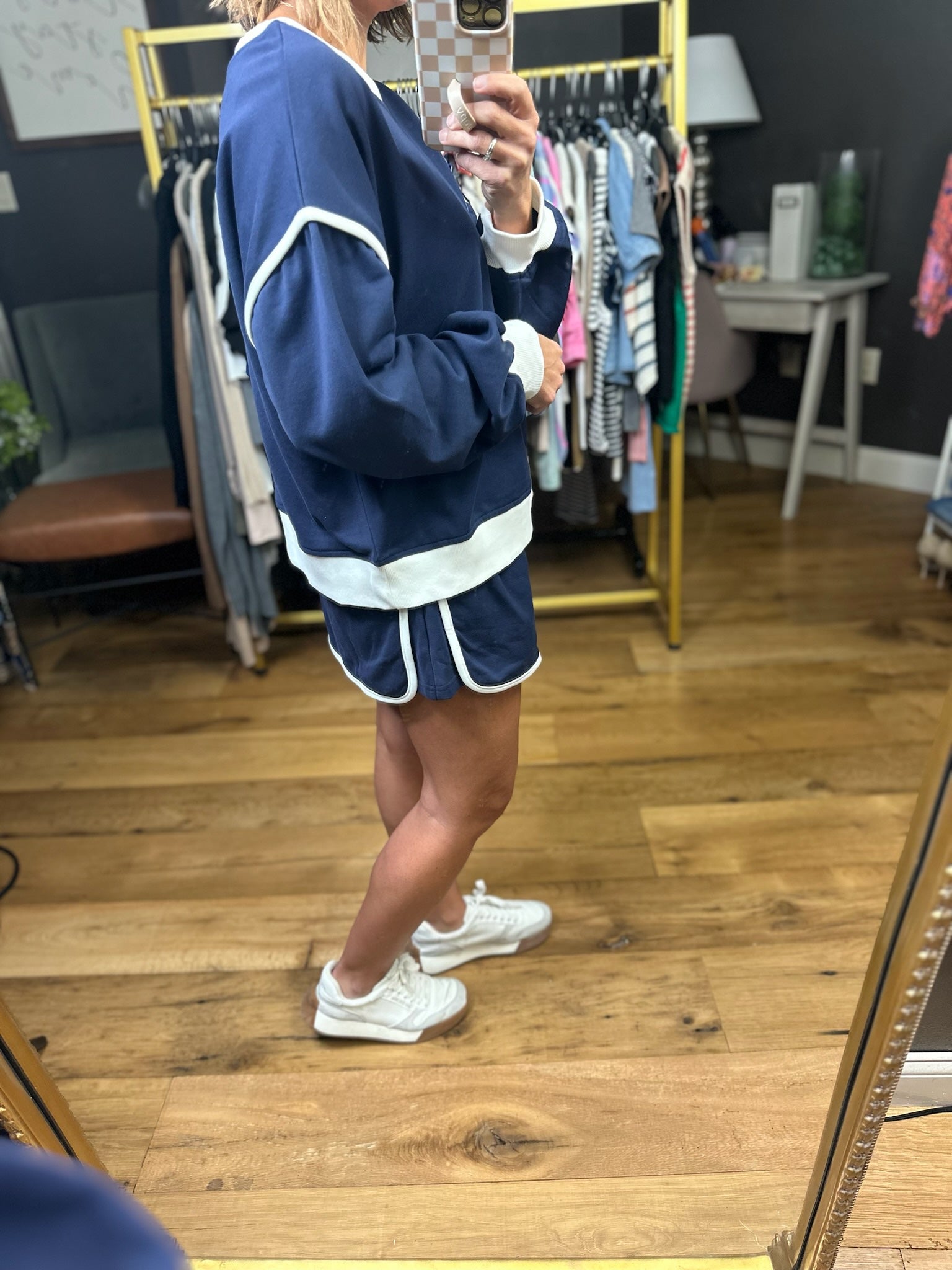 One Thing Right Skort + Crew Set - Navy-Entro-Anna Kaytes Boutique, Women's Fashion Boutique in Grinnell, Iowa