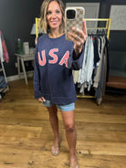 USA Stitched Crew - Navy-Jodifl-Anna Kaytes Boutique, Women's Fashion Boutique in Grinnell, Iowa