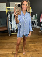 Going, Going, Gone Striped Button-Down Top - Denim-Be Cool-Anna Kaytes Boutique, Women's Fashion Boutique in Grinnell, Iowa