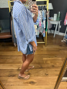 Going, Going, Gone Striped Button-Down Top - Denim-Be Cool-Anna Kaytes Boutique, Women's Fashion Boutique in Grinnell, Iowa