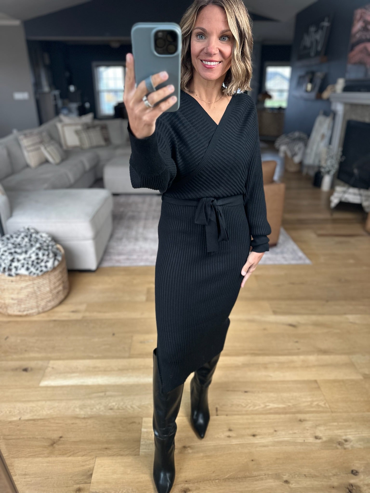 All I Want Knit Tie-Waist Sweater Dress-Dresses-She & Sky-Anna Kaytes Boutique, Women's Fashion Boutique in Grinnell, Iowa