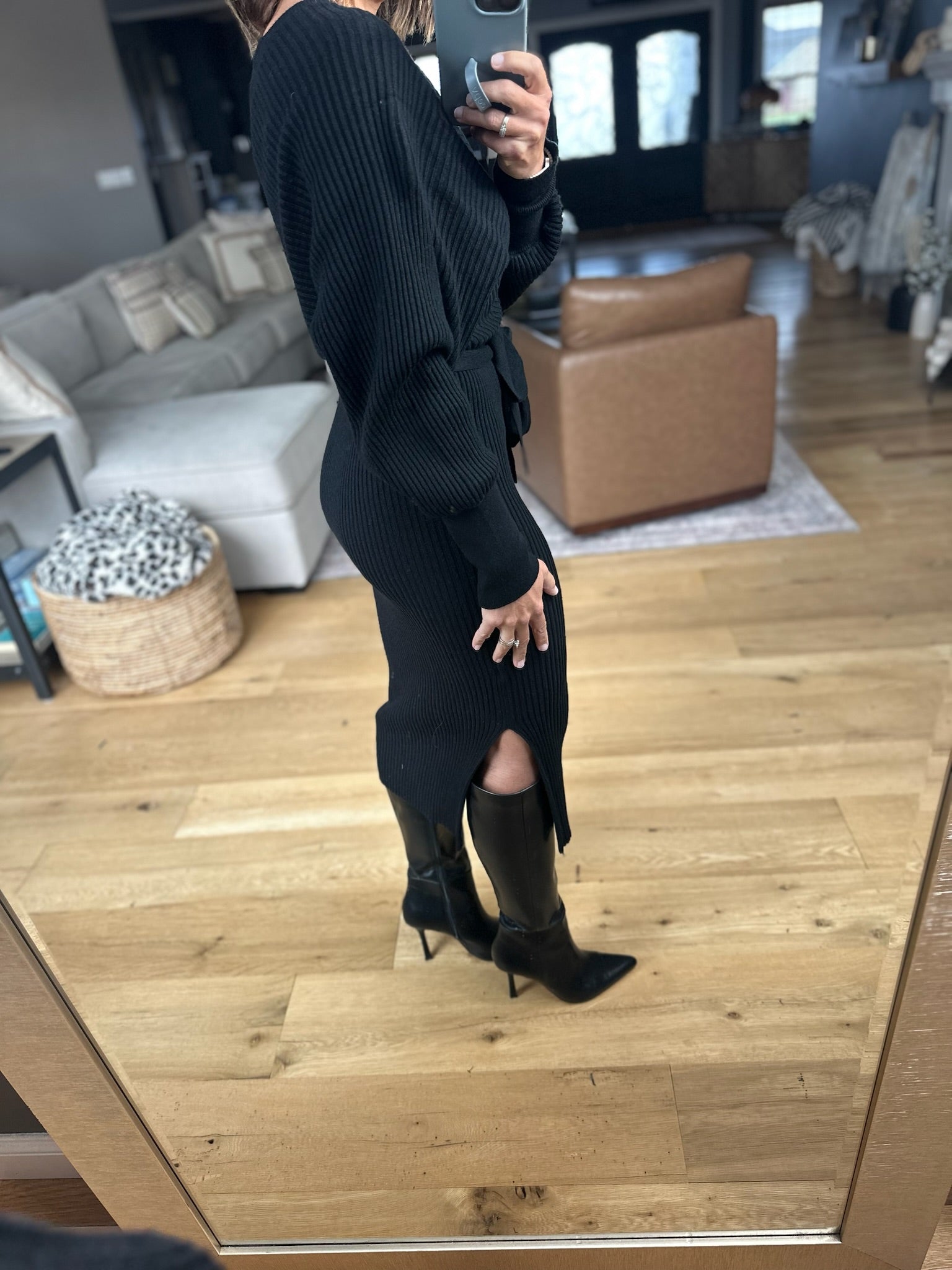 All I Want Knit Tie-Waist Sweater Dress-Dresses-She & Sky-Anna Kaytes Boutique, Women's Fashion Boutique in Grinnell, Iowa