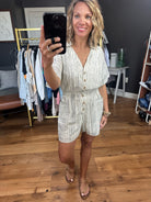 Out of the Office Striped Pocket Romper - Ecru-Rompers-Fate-Anna Kaytes Boutique, Women's Fashion Boutique in Grinnell, Iowa